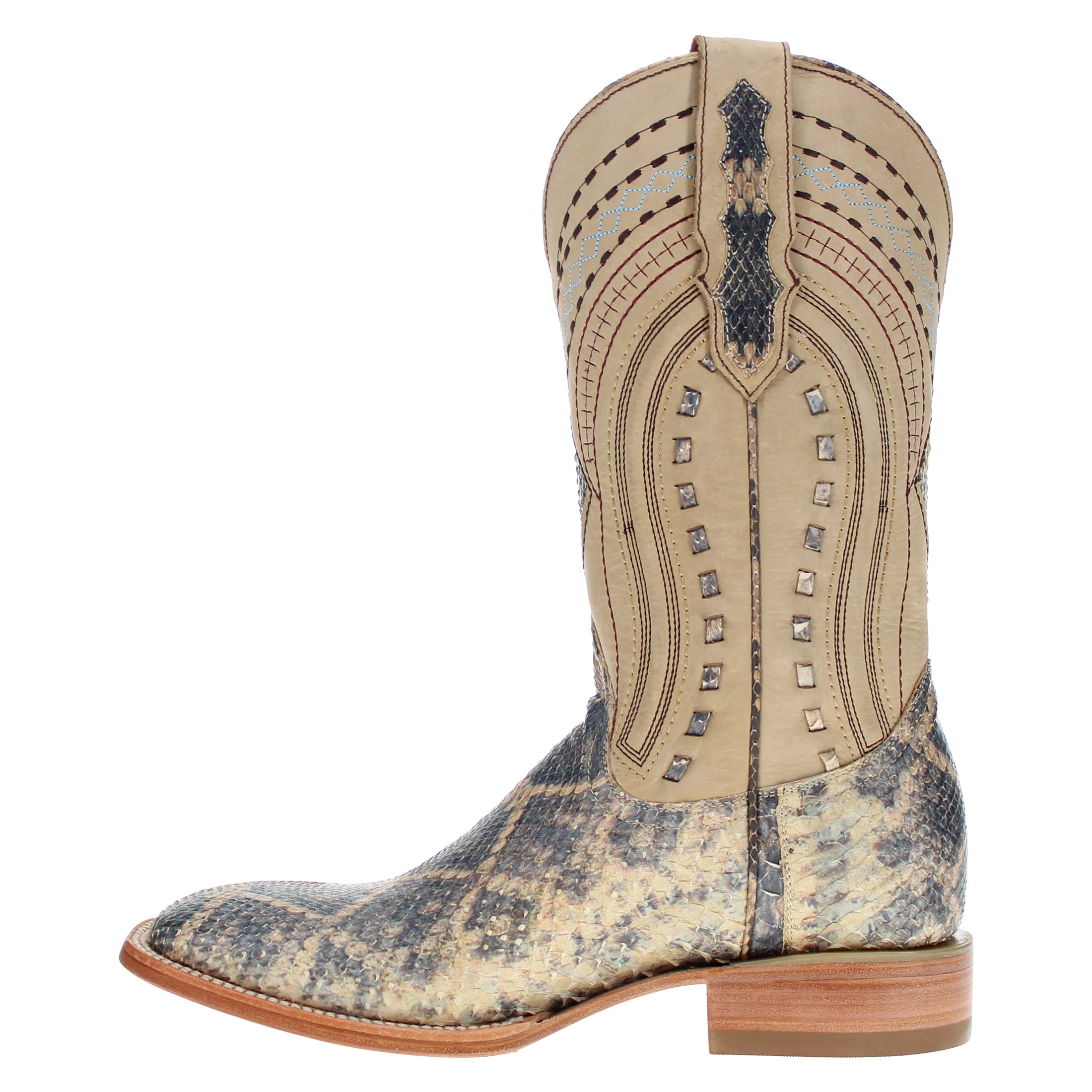 Men's Beige Python with Rattlesnake Overlay Square Toe Cowboy Boots by Vaccari