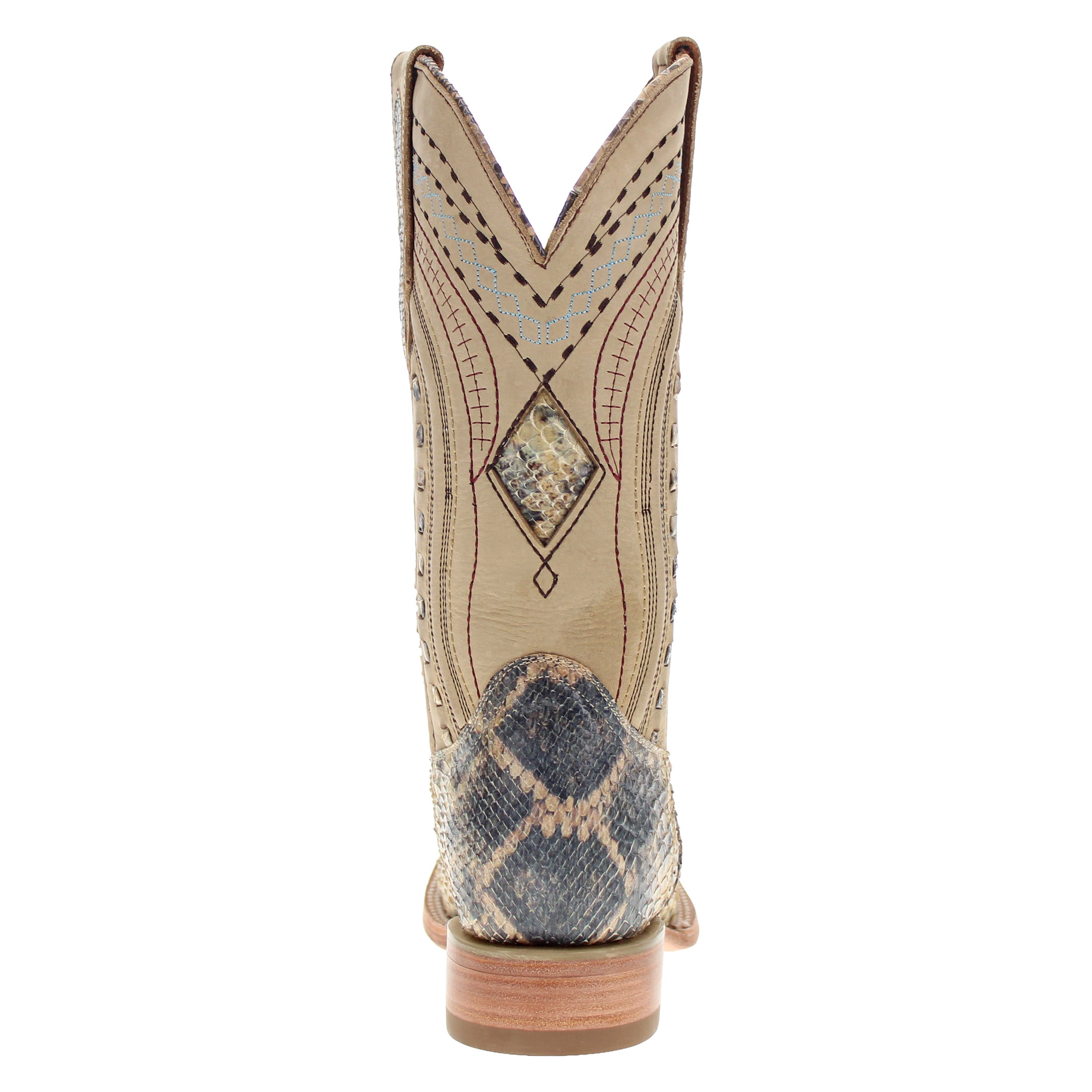 Men's Beige Python with Rattlesnake Overlay Square Toe Cowboy Boots by Vaccari