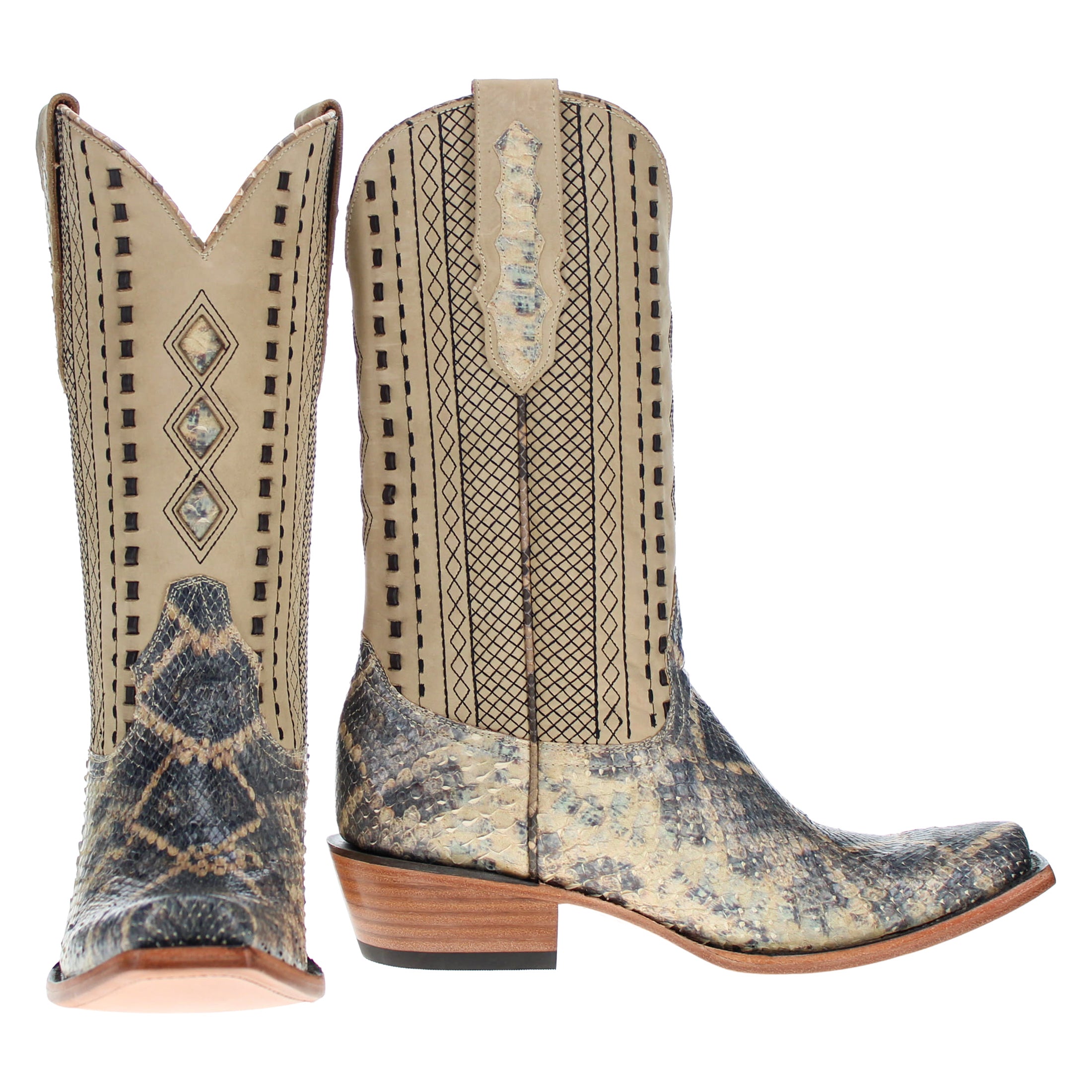 Men's Beige Python with Rattlesnake Overlay JW Toe Cowboy Boots by Vaccari