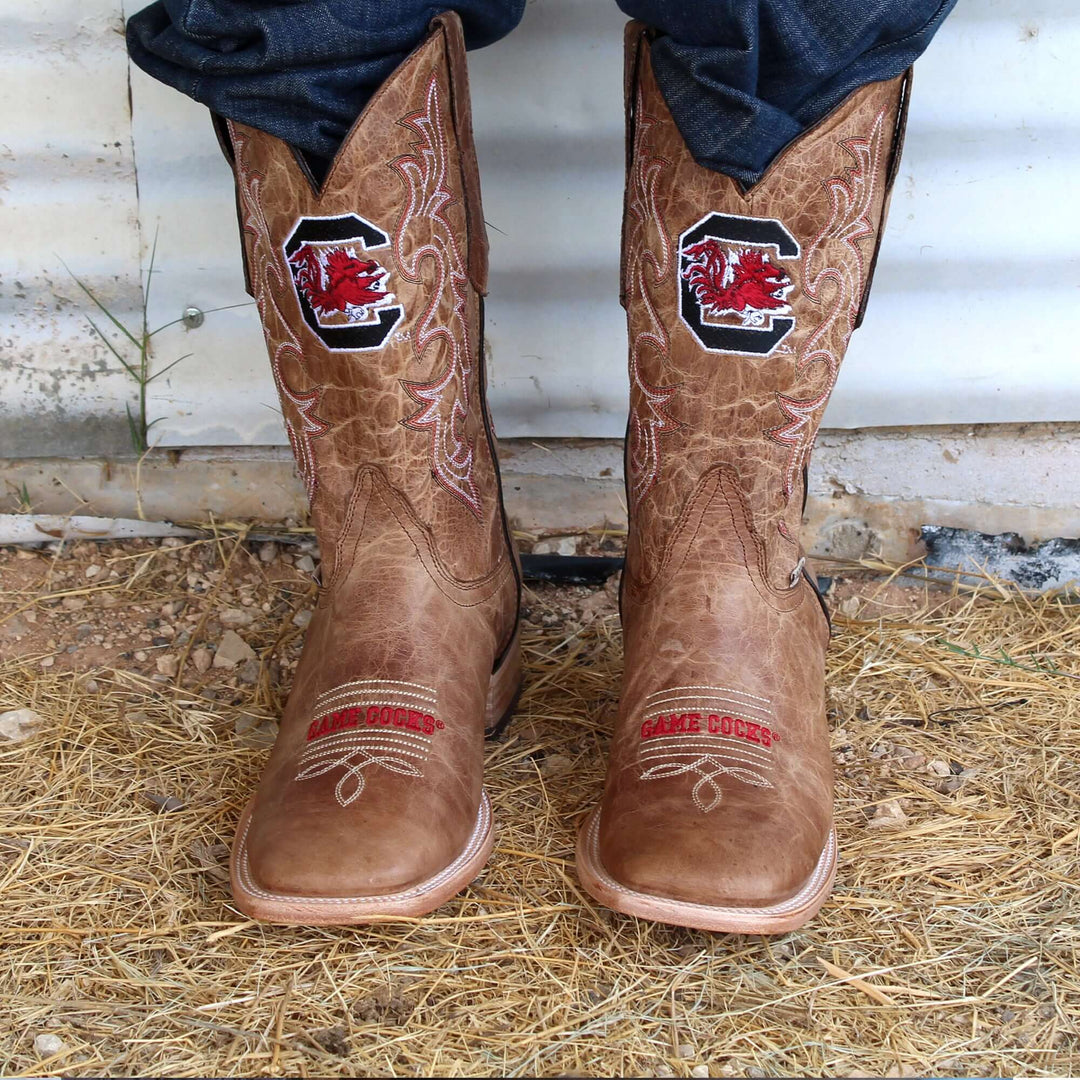 Men's University of South Carolina Tan Sqaure Toe Cowboy Boots by Vaccari
