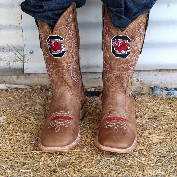 Men's University of South Carolina Tan Sqaure Toe Cowboy Boots by Vaccari
