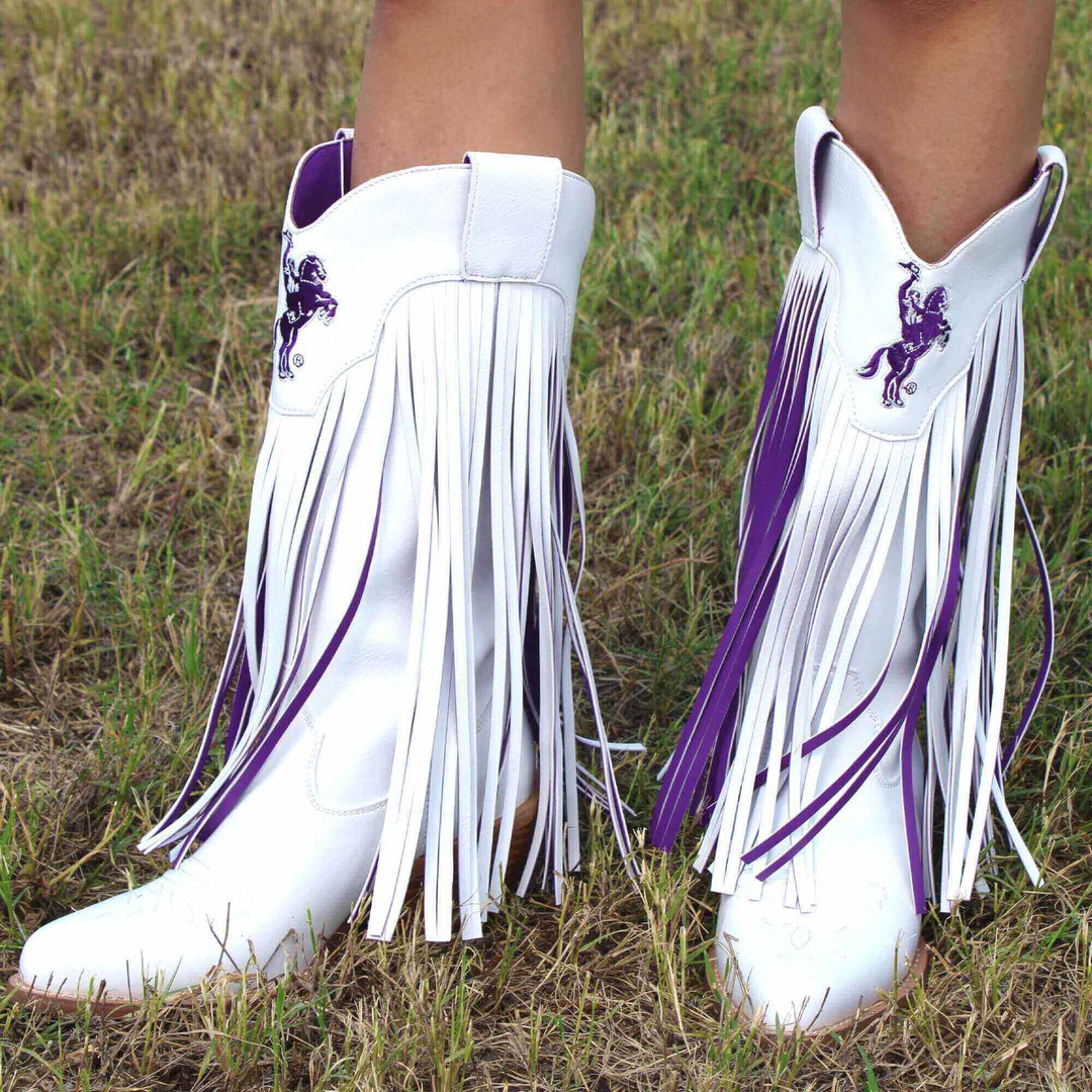 Tarleton State University Kacey White Fringe Boot by V By Vaccari