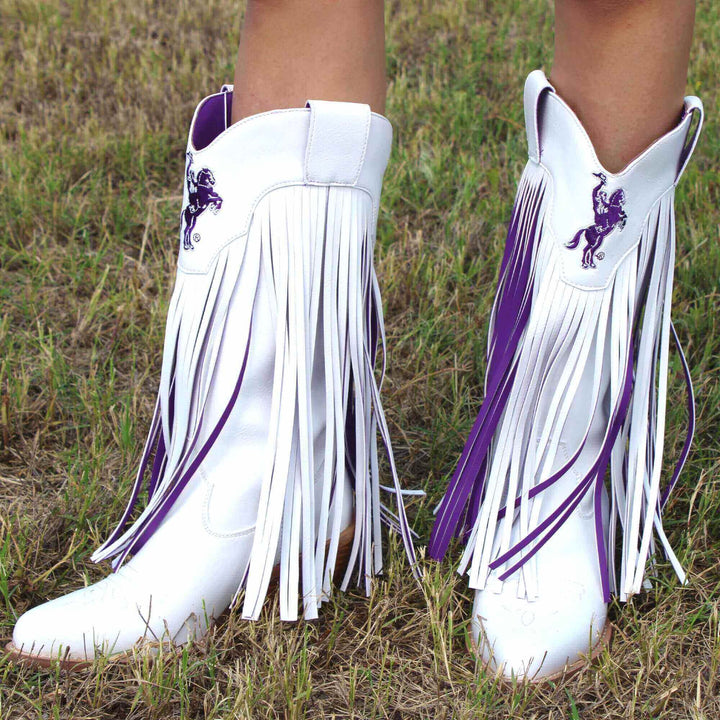 Tarleton State University Kacey White Fringe Boot by V By Vaccari