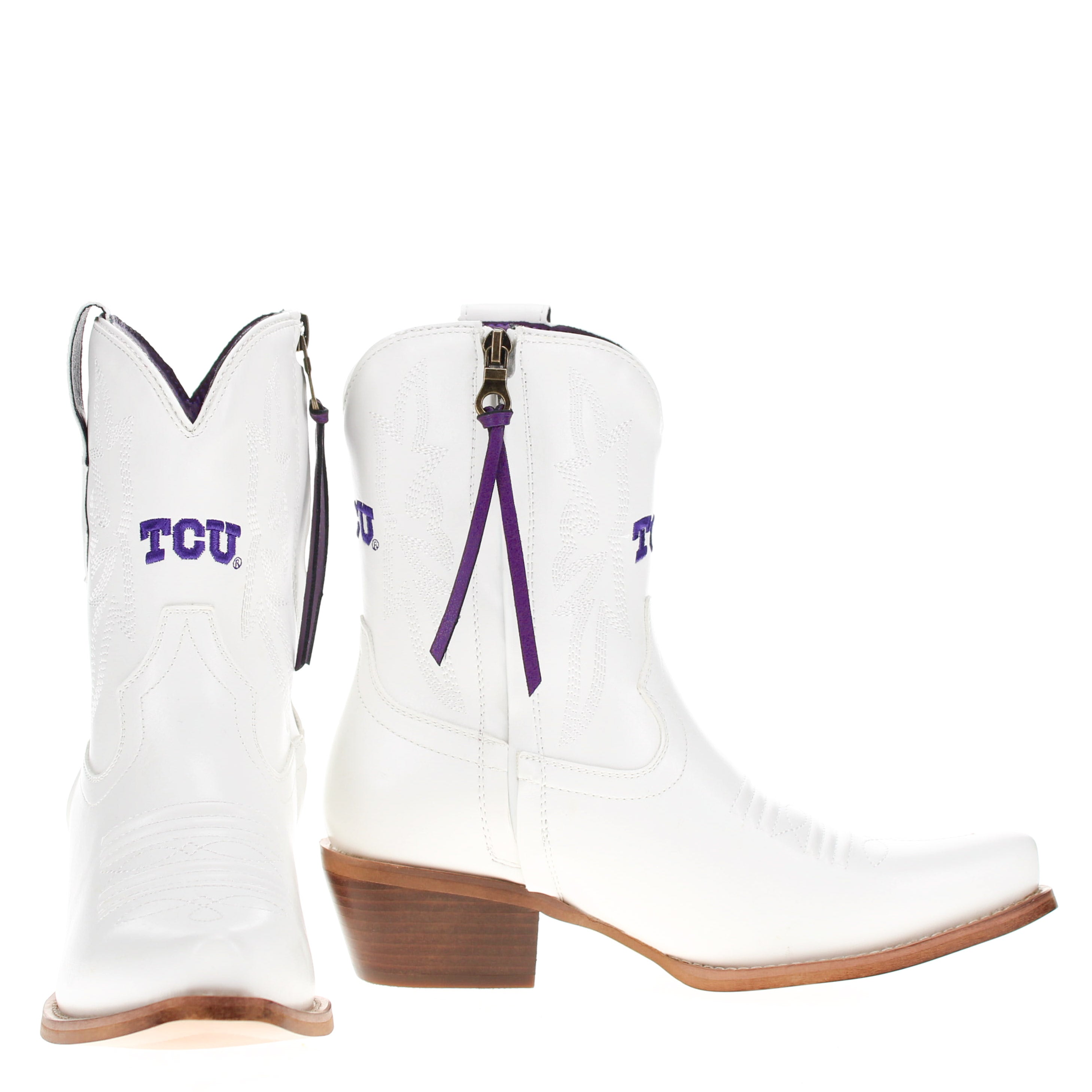 Women's Texas Christian University White Cowgirl Boots with Color Tassel Lynn by V by Vaccari