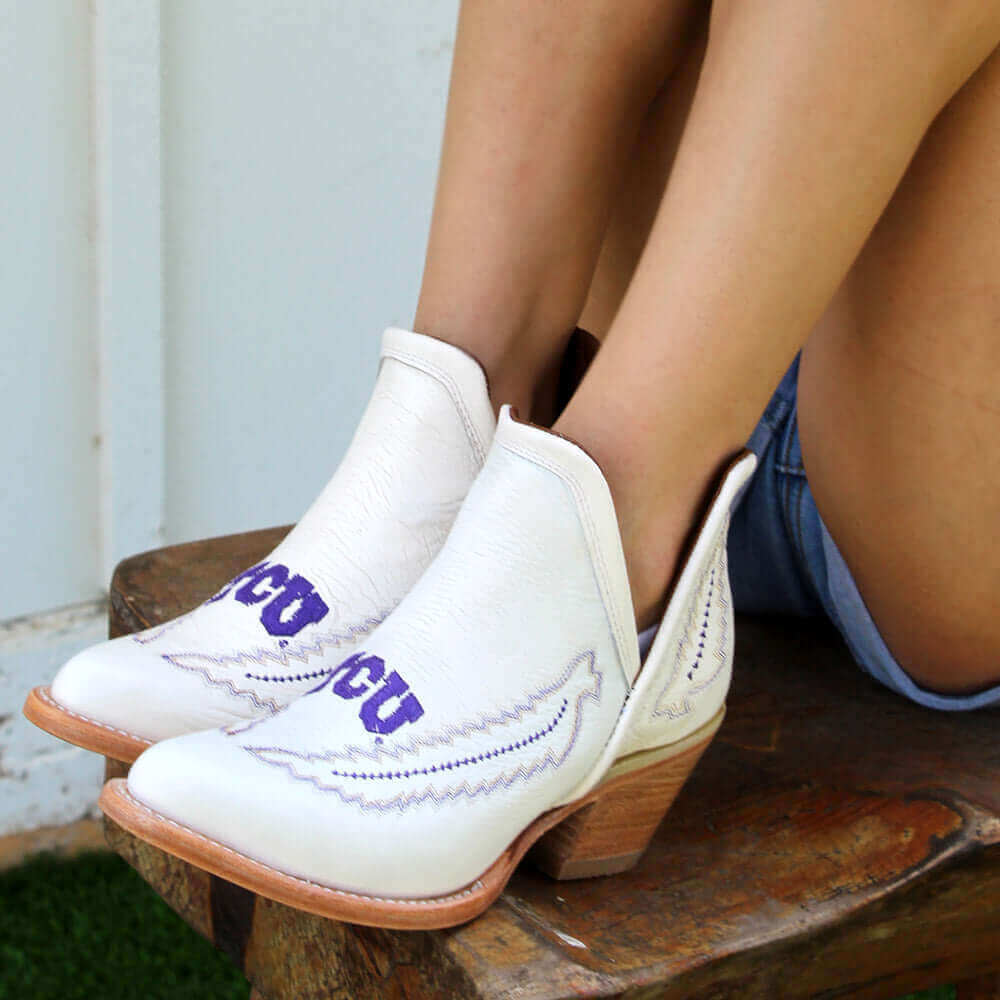Women's TCU White Cowgirl Booties Natlaie by Vaccari University