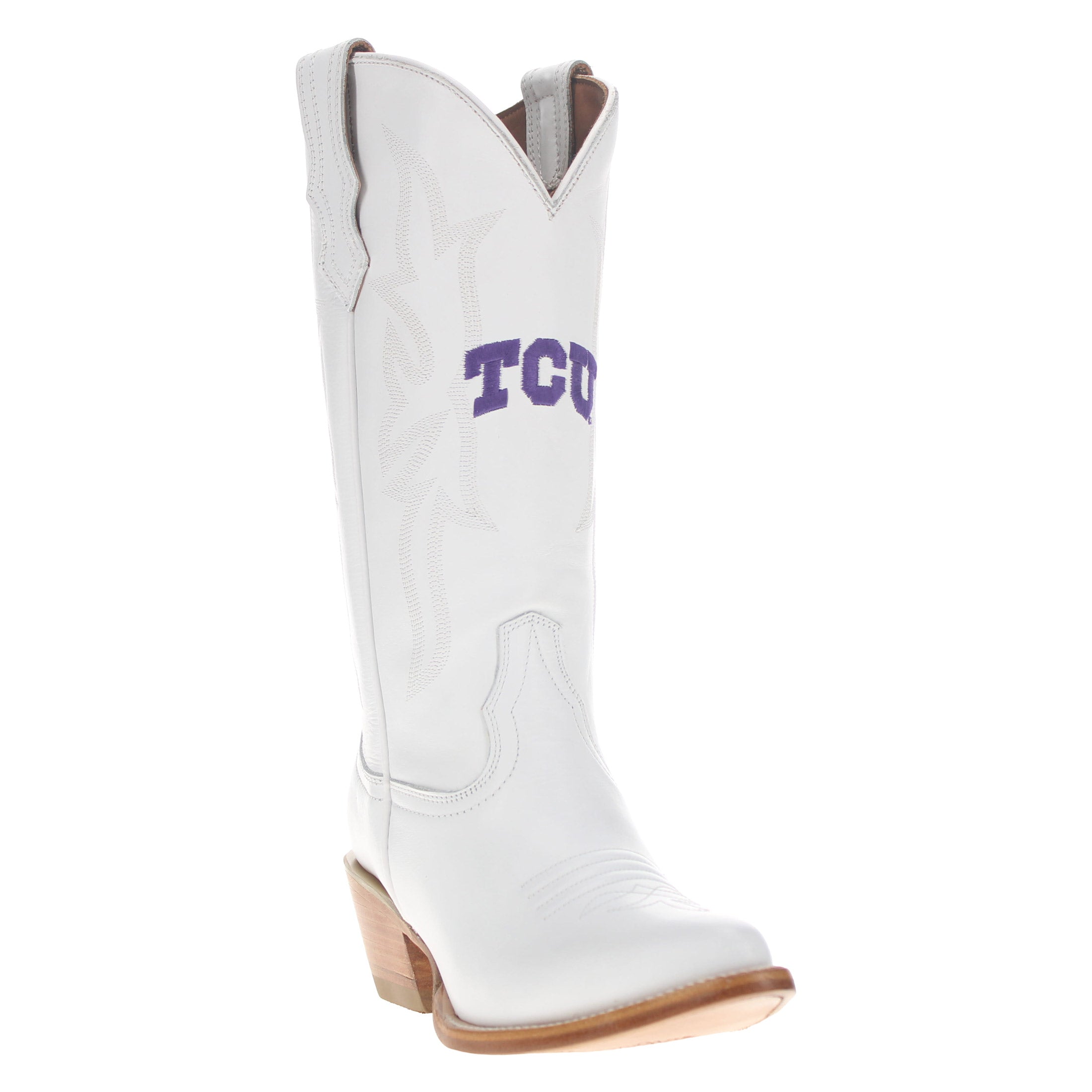 Women's Texas Christan University White Cowgirl Boots Leighton by Vaccari University