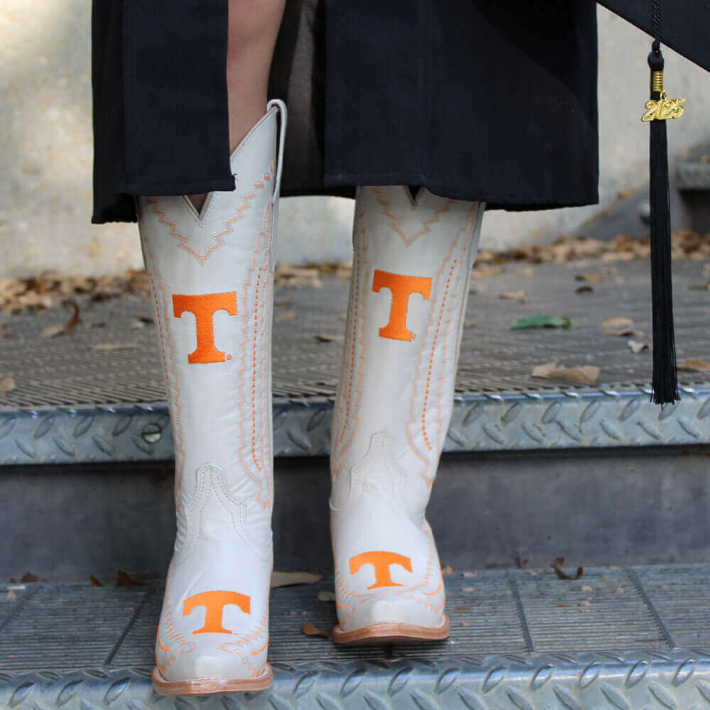 Women's University of Tennessee Cowgirl Boots Bone Leather Snip Toe Boots by Vaccari