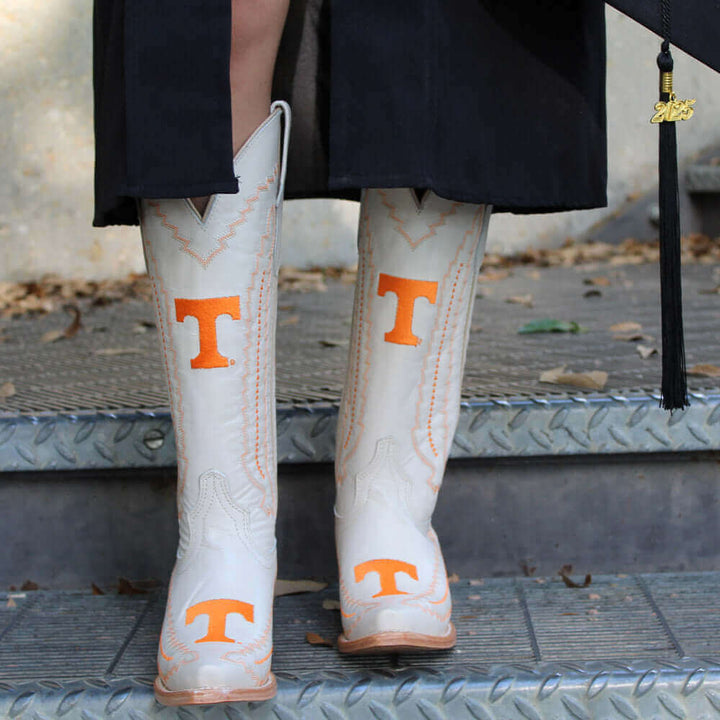 Women's University of Tennessee Cowgirl Boots Bone Leather Snip Toe Boots by Vaccari