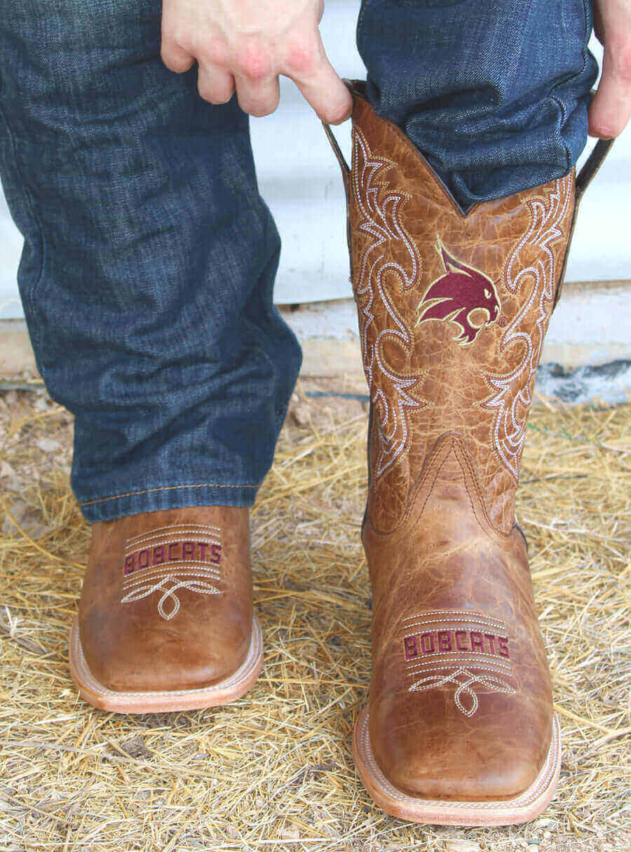 Men's Texas State University Tan Cowboy Boots Luke by Vaccari University