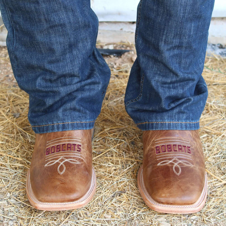 Men's Texas State University Tan Square Toe Cowboy Boots by Vaccari