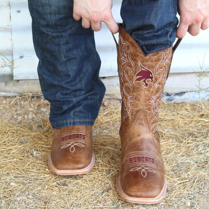 Men's Texas State University Tan Square Toe Cowboy Boots by Vaccari