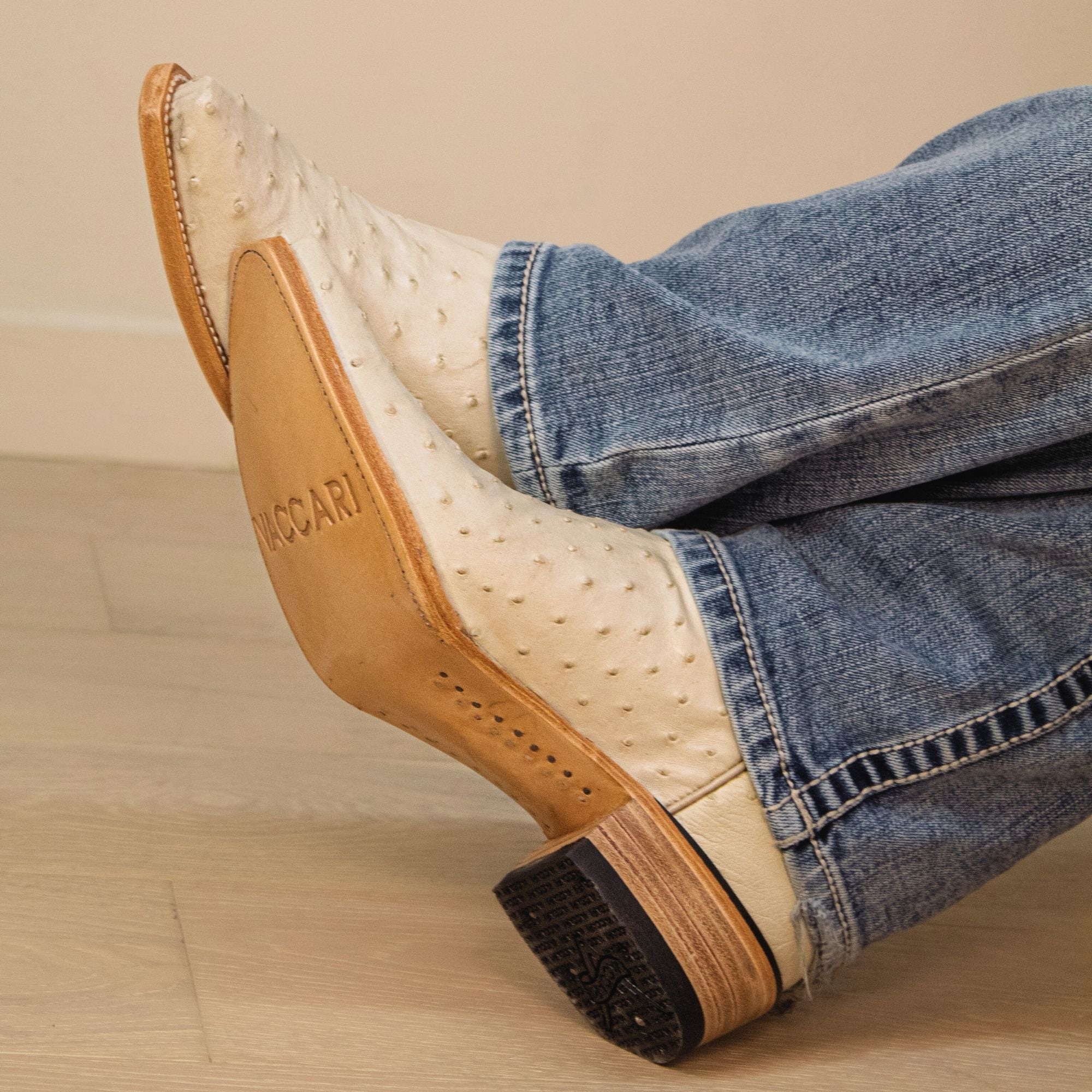 Men's White Ostrich Cowboy Boots Theo by Vaccari Core
