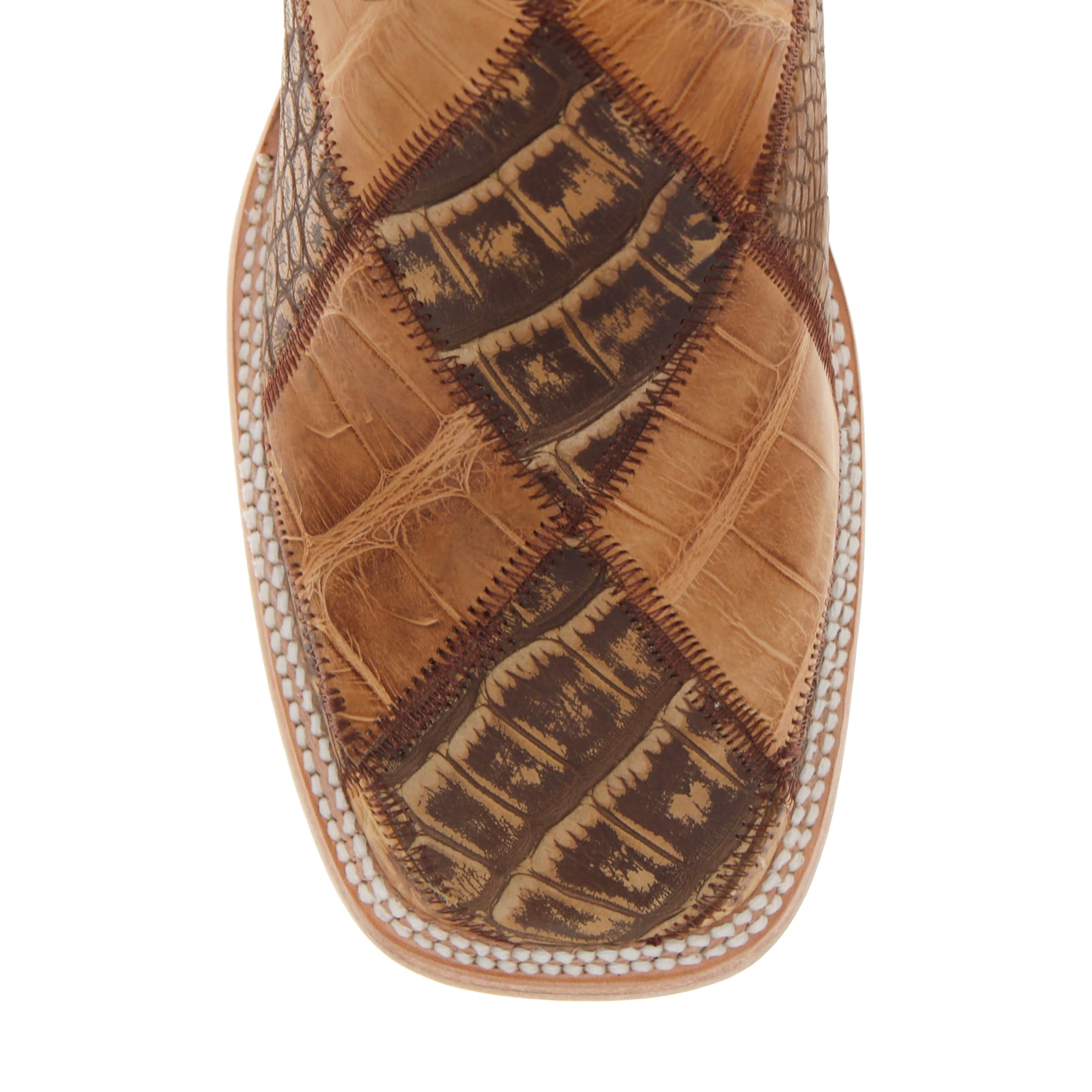 Men's Tan Patchwork Alligator Belly Square Toe Cowboy Boots Holden by Vaccari