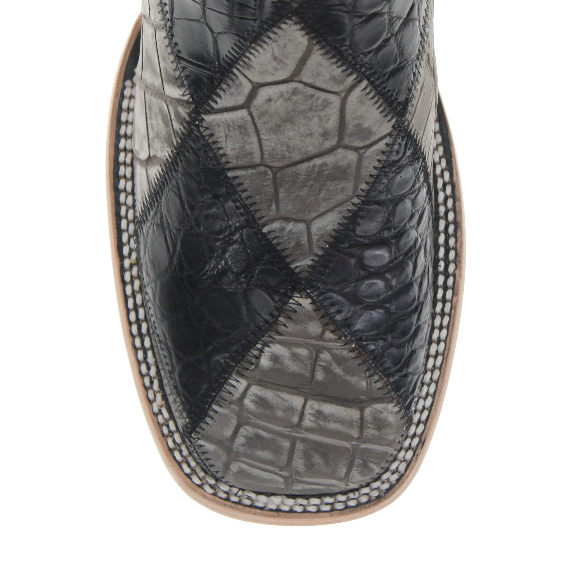 Men's Black Patchwork Alligator Belly Square Toe Cowboy Boots Brad by Vaccari