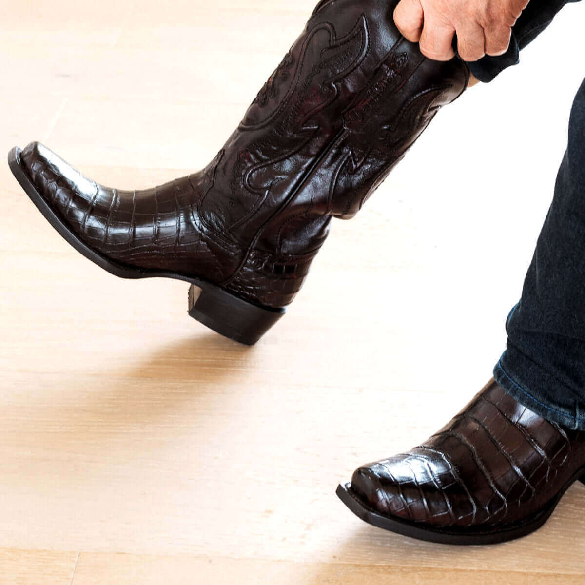 Men's Mocha American Alligator Belly Cowboy Boots Travis by Vaccari Core