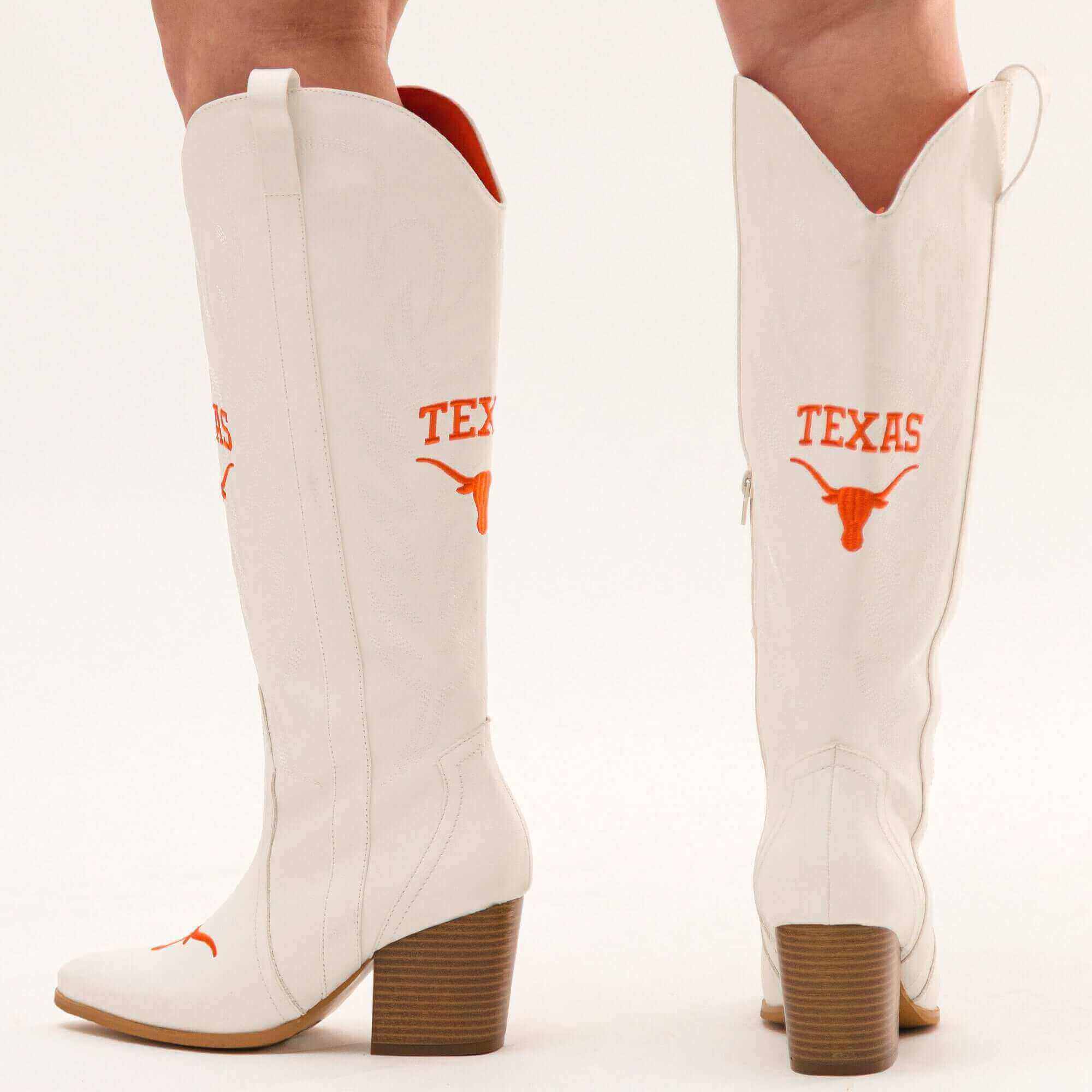 Women's University of Texas Tall White Cowgirl Boots Blair V by Vaccari