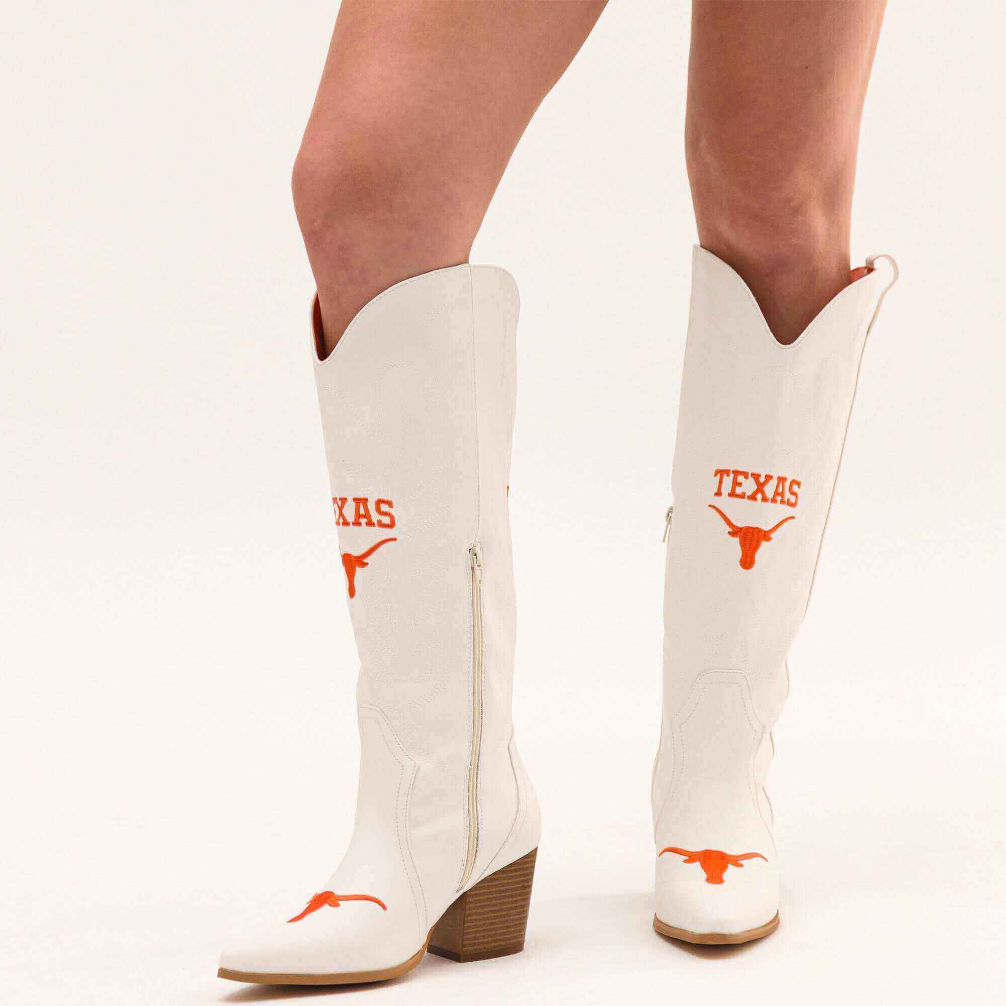 Women's University of Texas Tall White Cowgirl Boots Blair V by Vaccari