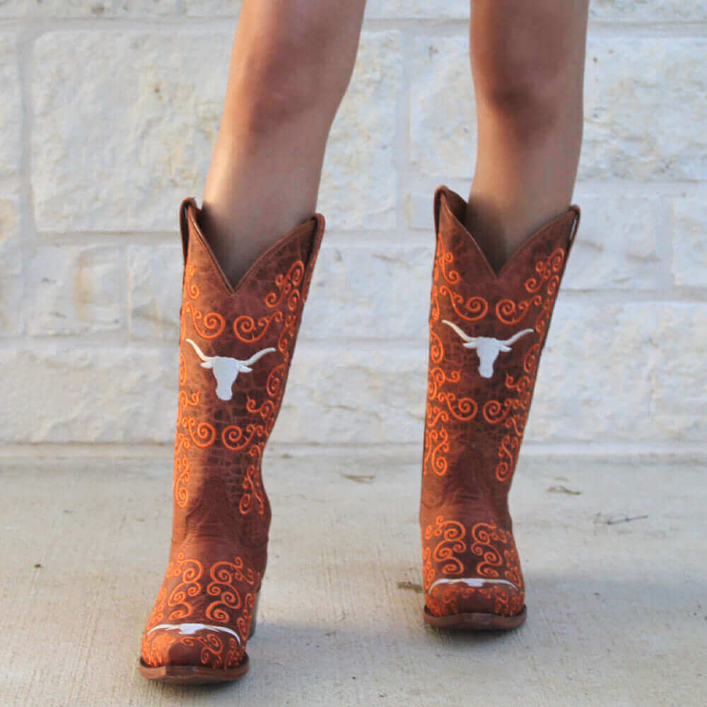 Women's University of Texas Cognac Cowgirl Boots Claire by Vaccari University