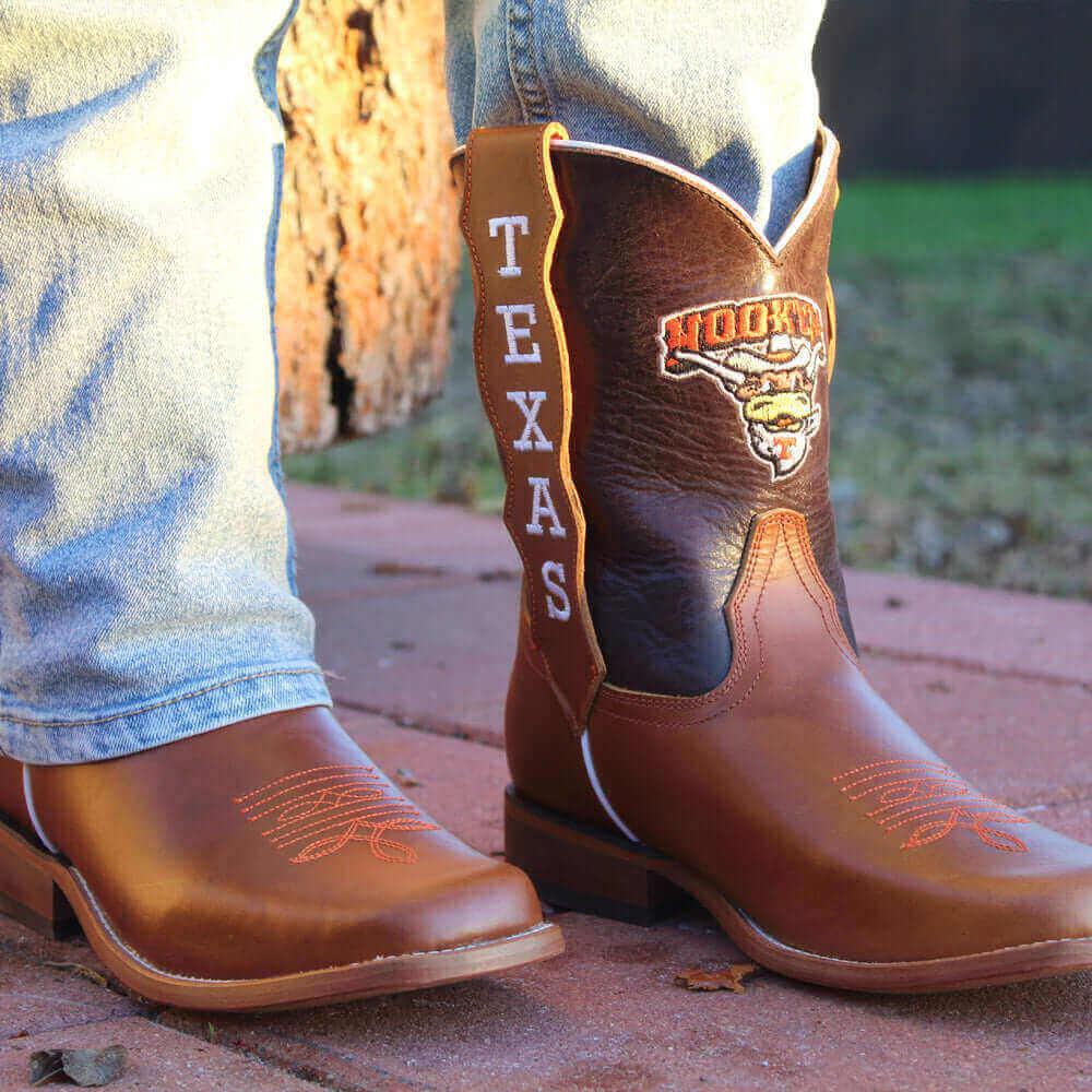 Kid's University of Texas Cognac Cowboy Boots by Vaccari University