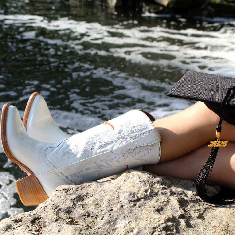 Women's University of Texas White Cowgirl Boots Leighton by Vaccari University