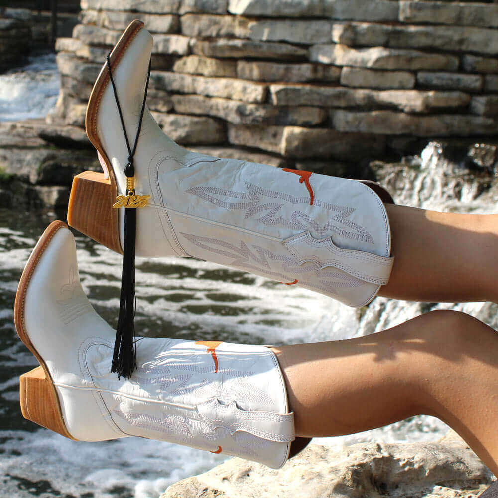 Women's University of Texas White Cowgirl Boots Leighton by Vaccari University