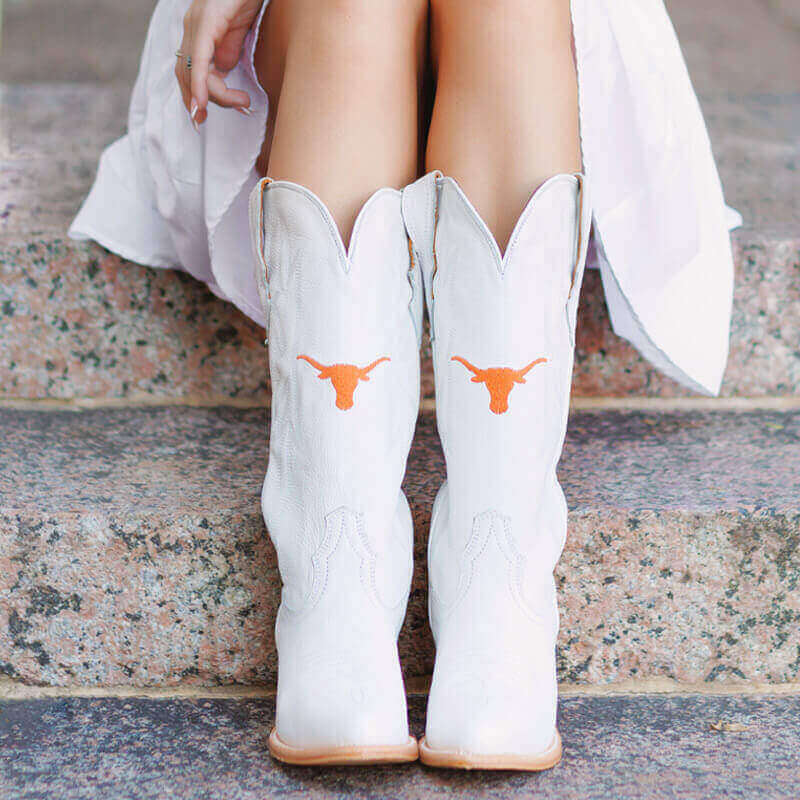 Women's University of Texas White Cowboy Boots Leighton by Vaccari University