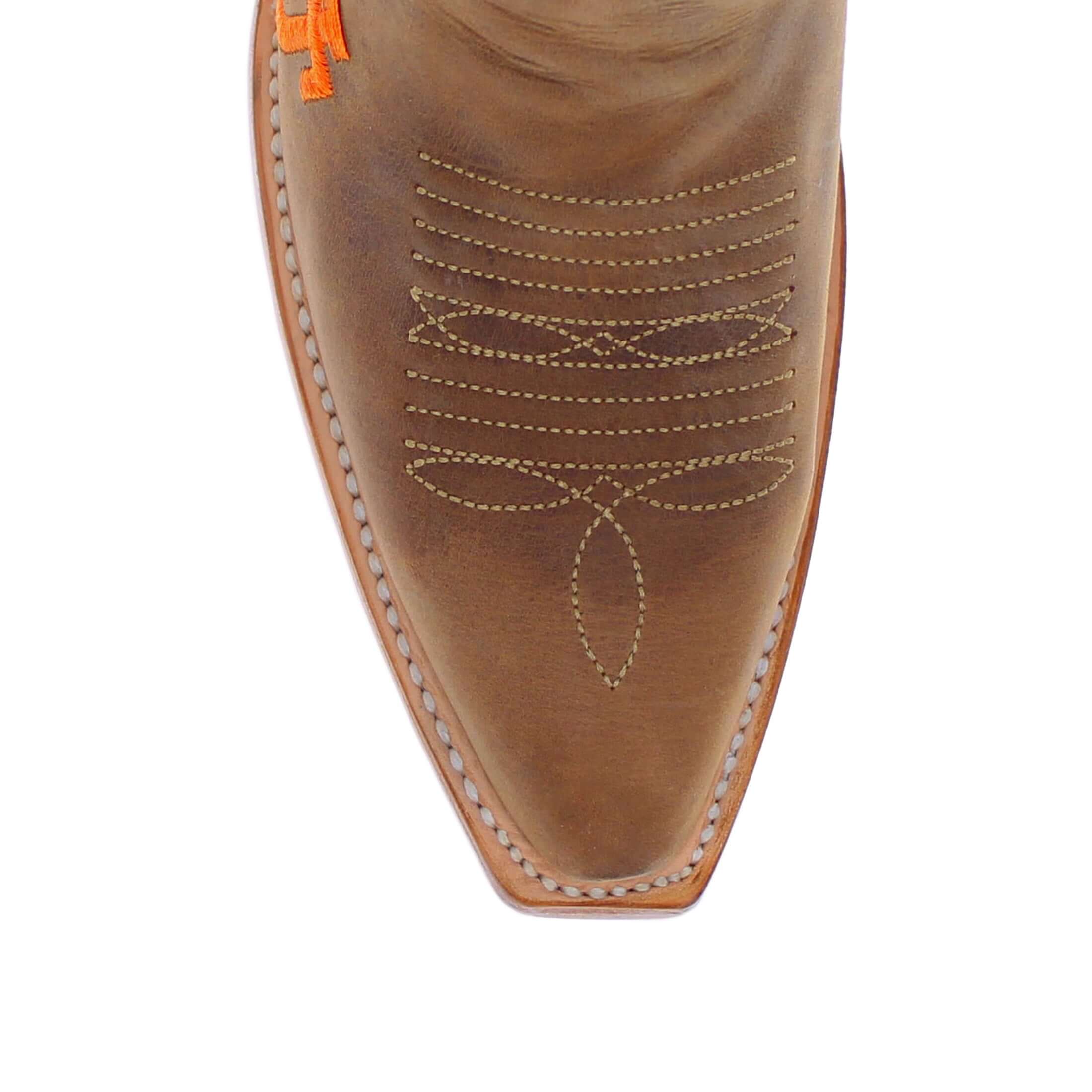 Women's University of Texas Longhorns Tan Leather Snip Toe Cowgirl Boots by Vaccari