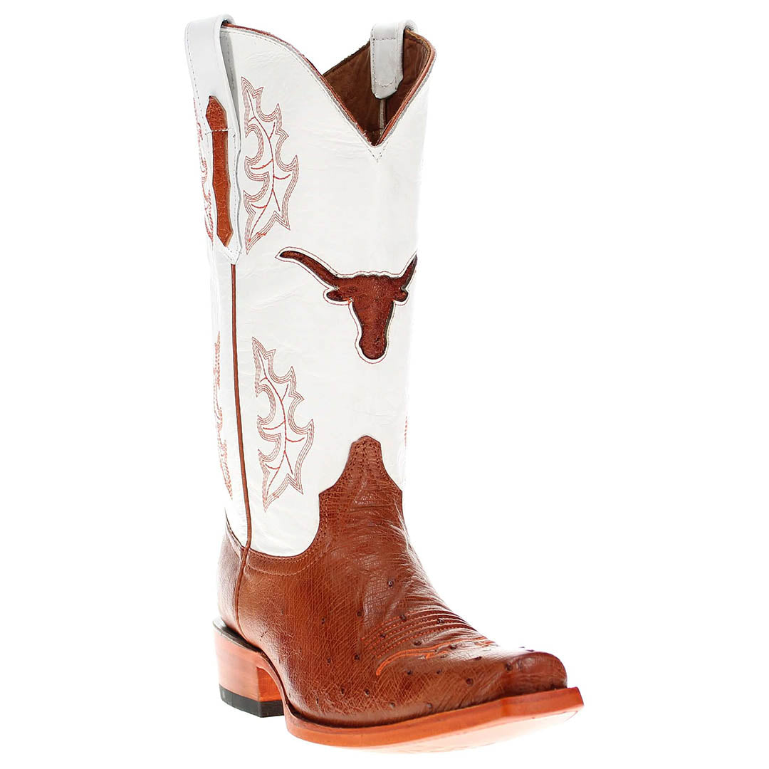 Men's University of Texas Longhorns Cognac Smooth Ostrich Cowboy Boots Brooks by Vaccari