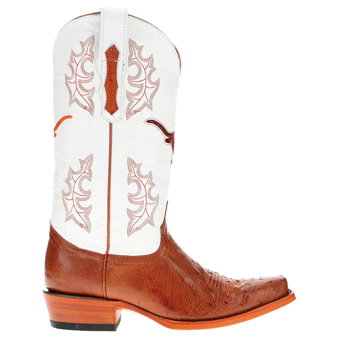 Men's University of Texas Longhorns Cognac Smooth Ostrich Cowboy Boots Brooks by Vaccari