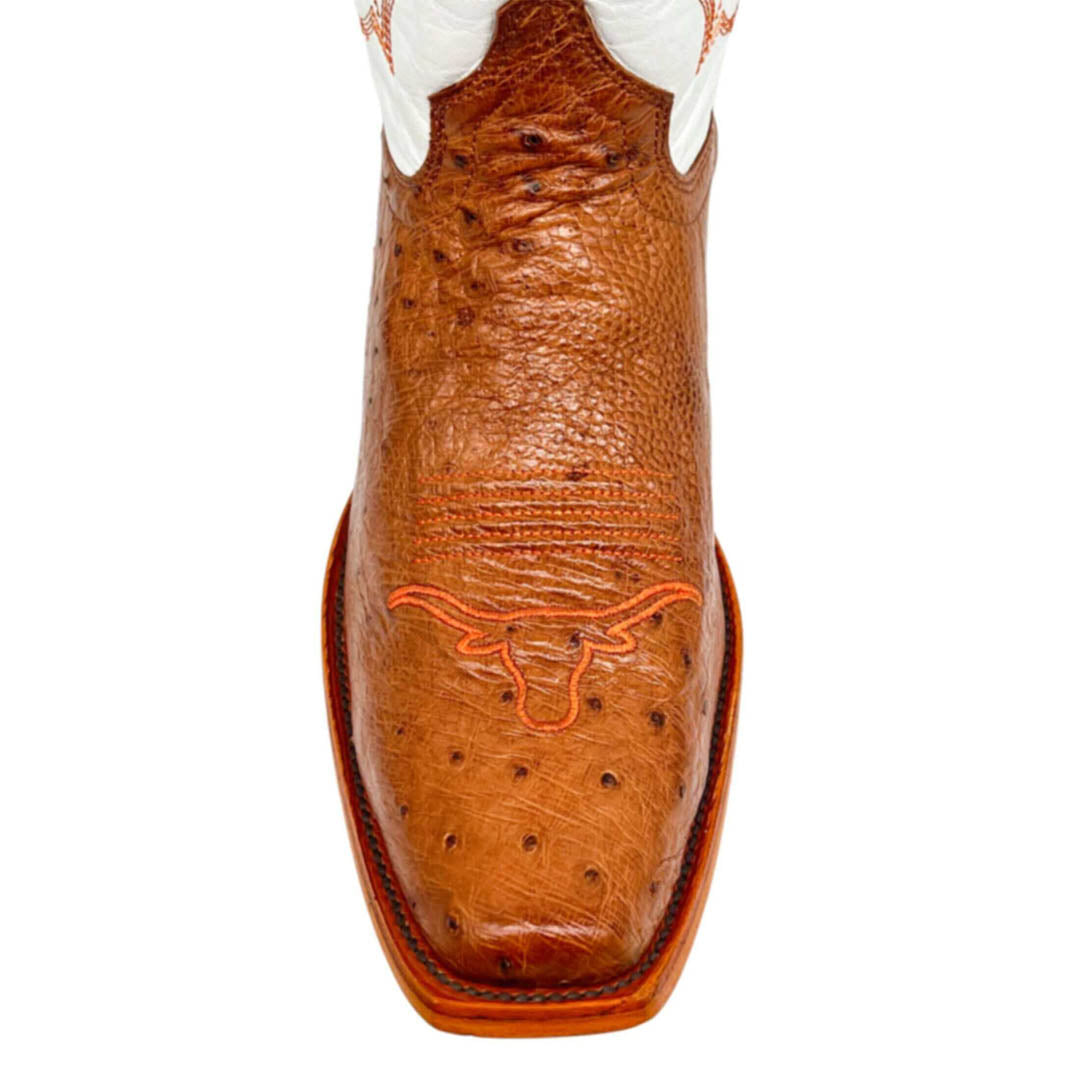 Men's University of Texas Longhorns Cognac Smooth Ostrich Cowboy Boots Brooks by Vaccari