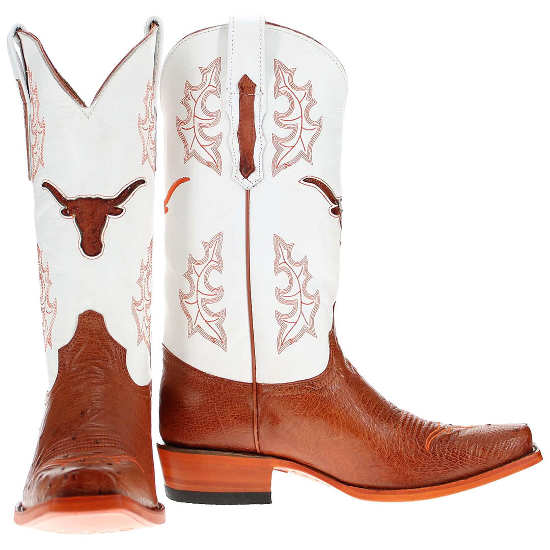 Men's University of Texas Longhorns Cognac Smooth Ostrich Cowboy Boots Brooks by Vaccari