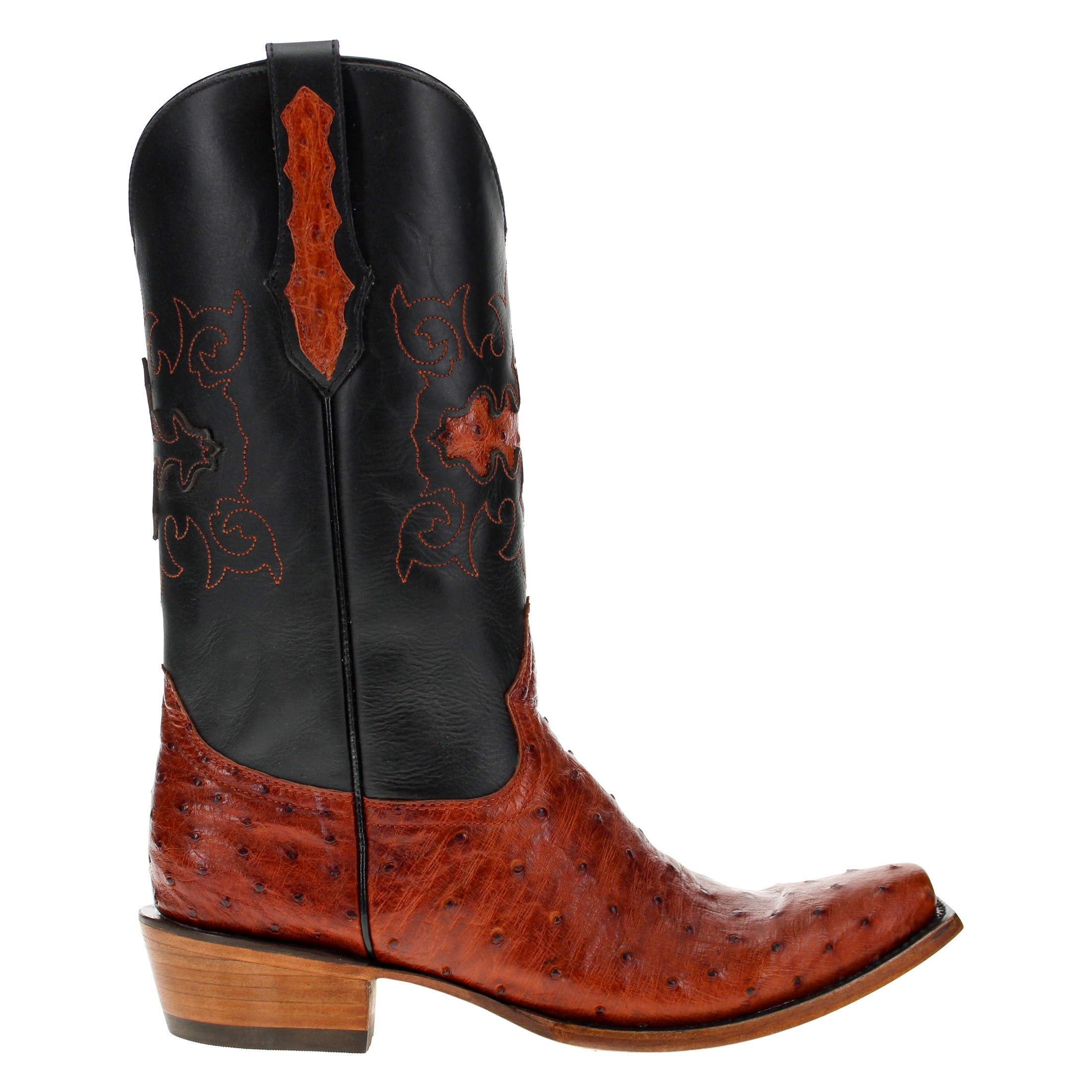 Men's Cognac Full Quill Ostrich JW Toe Cowboy Boots by Vaccari