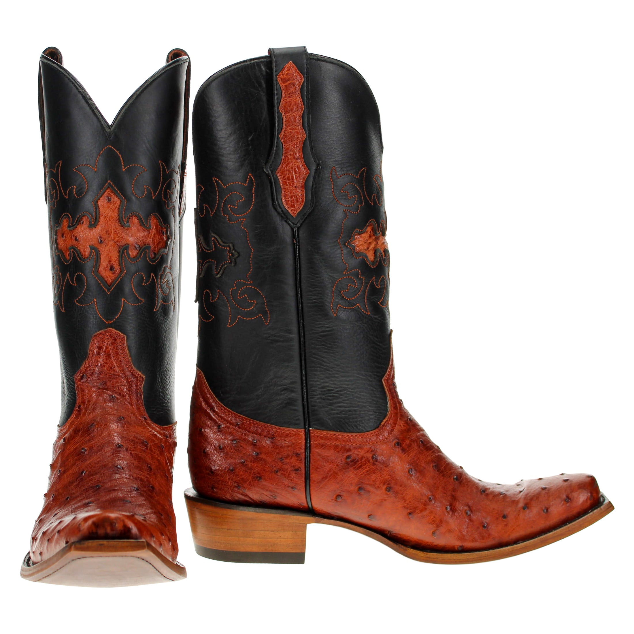 Men's Cognac Full Quill Ostrich JW Toe Cowboy Boots by Vaccari