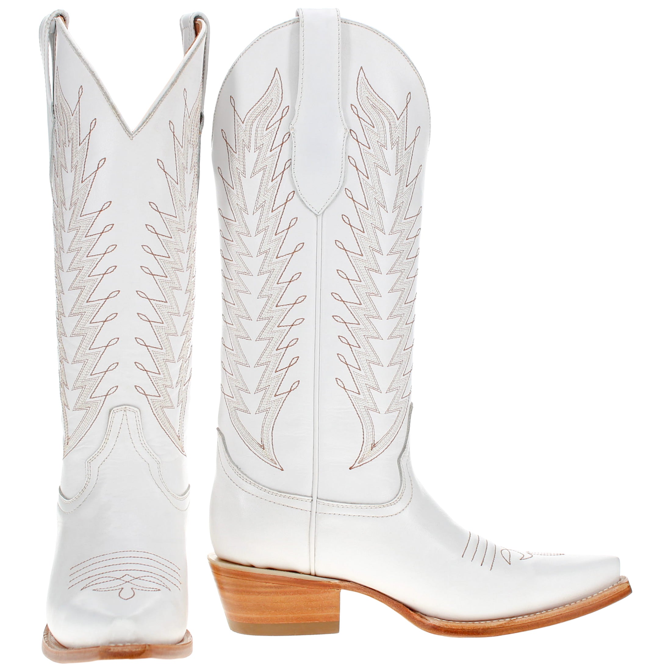 Women's White Feathered Stitched Snip Toe Cowgirl Bootsby Vaccari