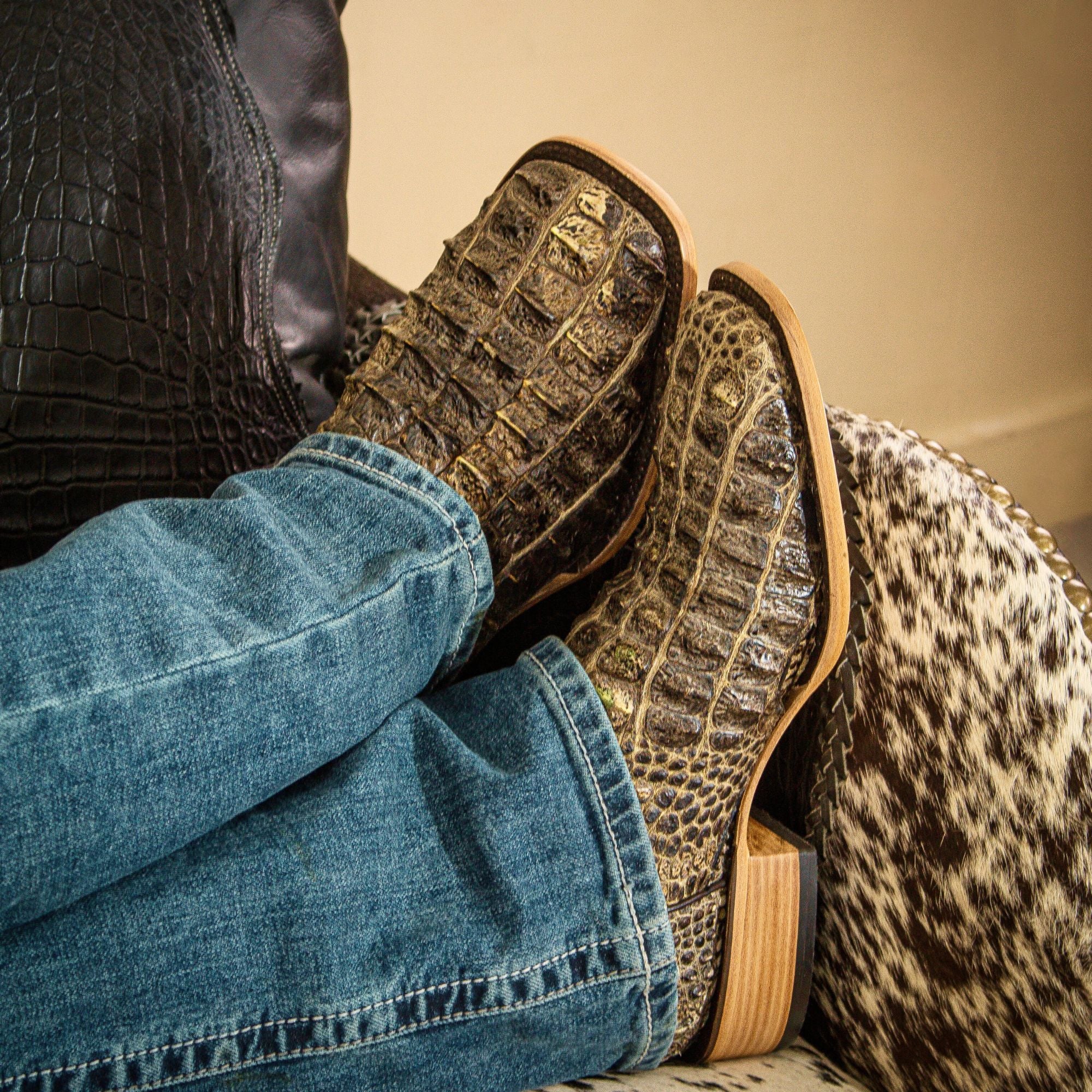 Men's Natural Alligator Hornback Cowboy Boots Zaire by Vaccari Core