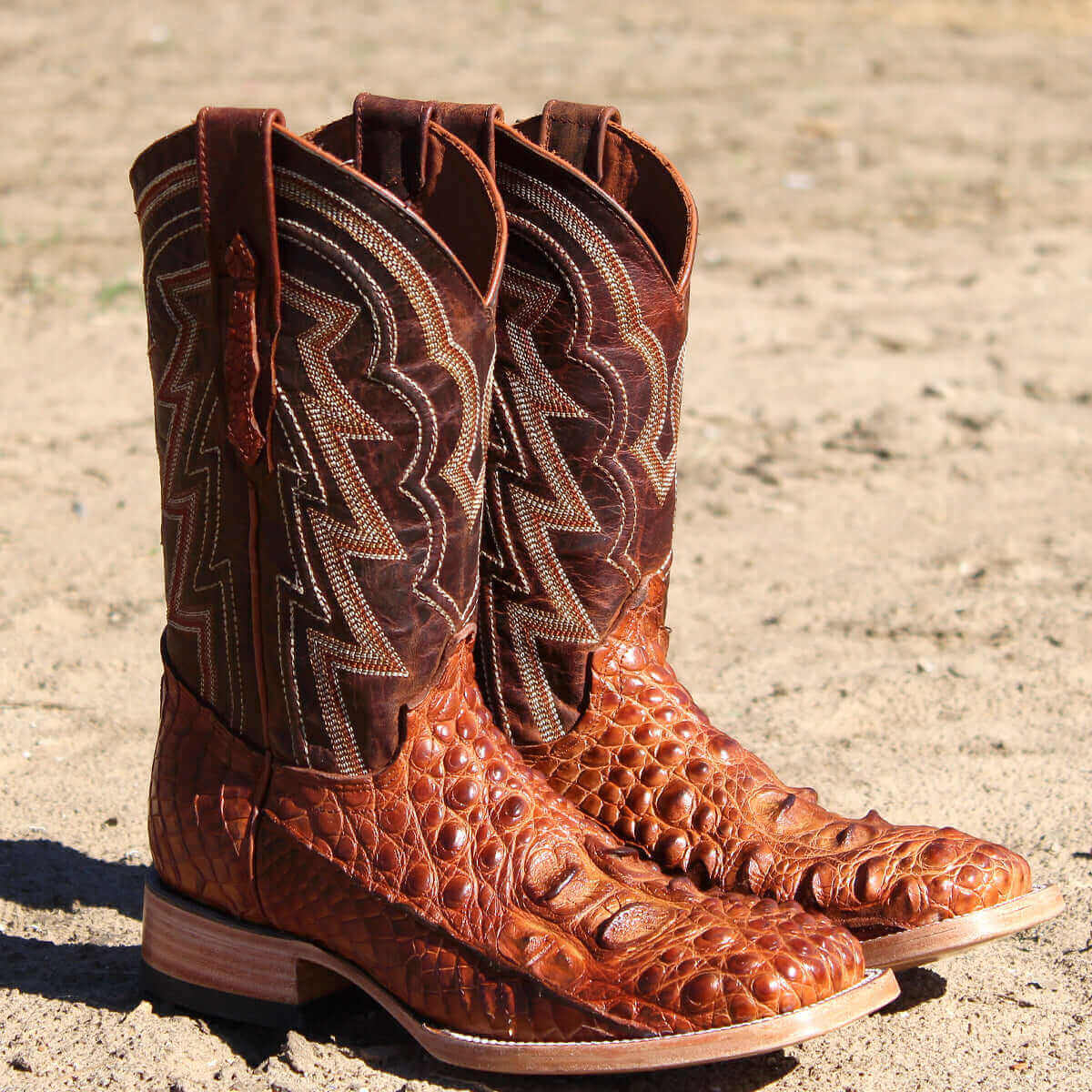 Men's Cognac American Alligator Cowboy Boots Zander by Vaccari Core