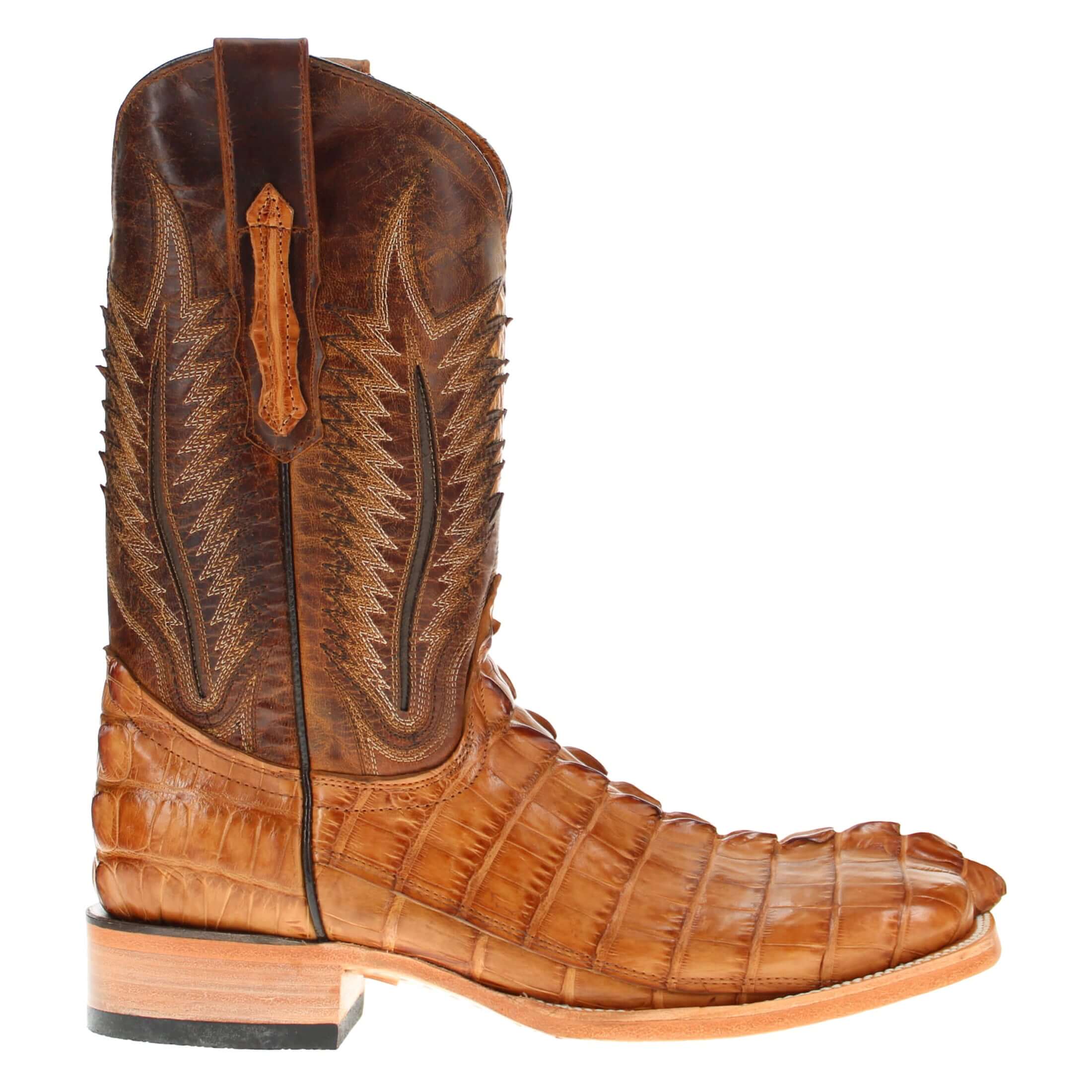 Men's Tan Hornback Alligator Square Toe Vaccari Boots