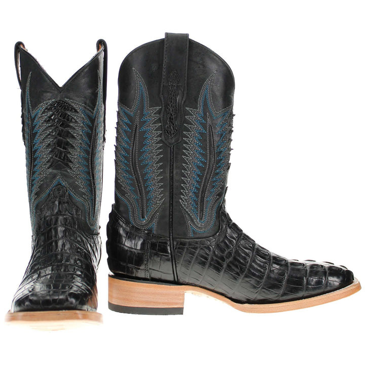 Men's Black Hornback Alligator Square Toe Vaccari Boots