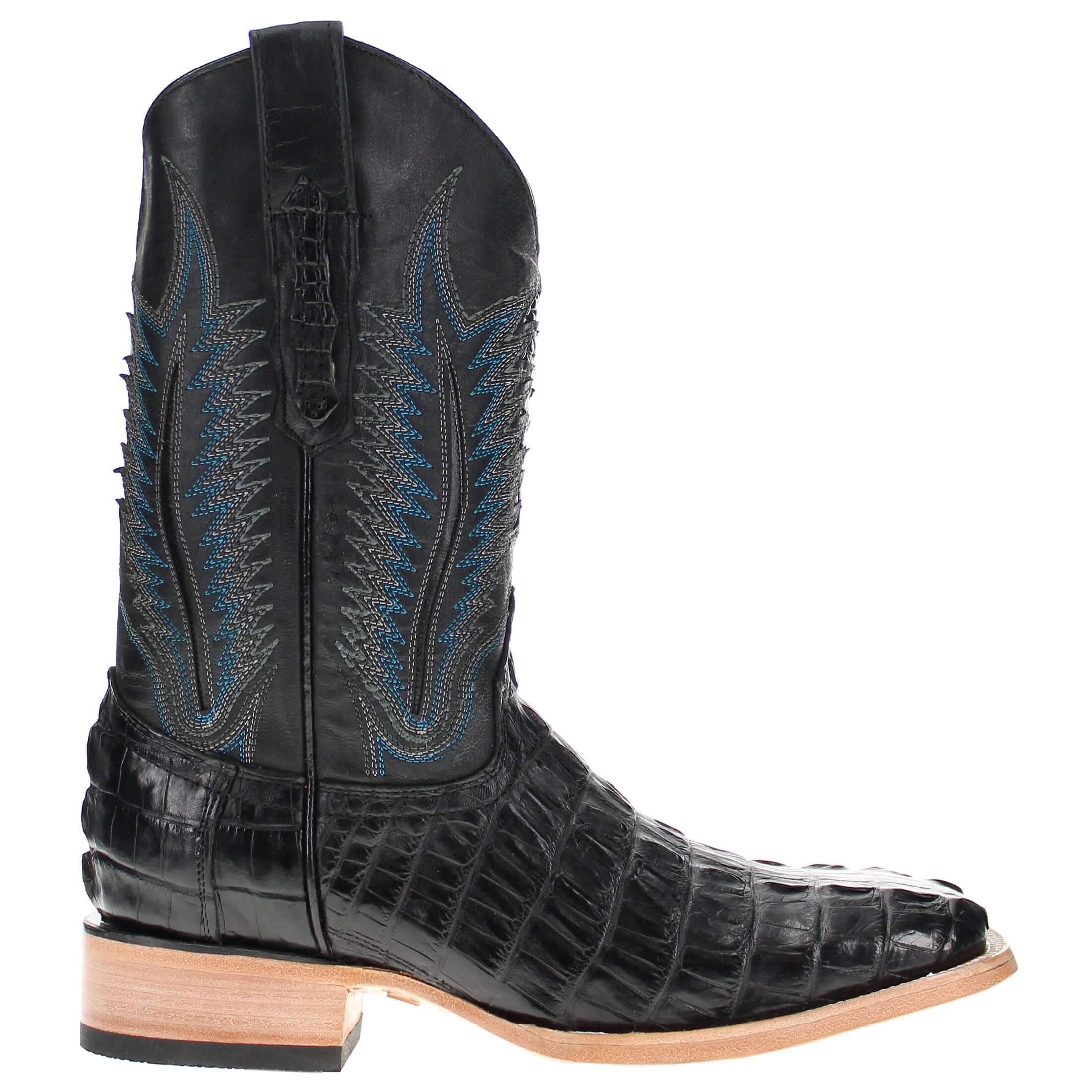 Men's Black Hornback Alligator Square Toe Vaccari Boots