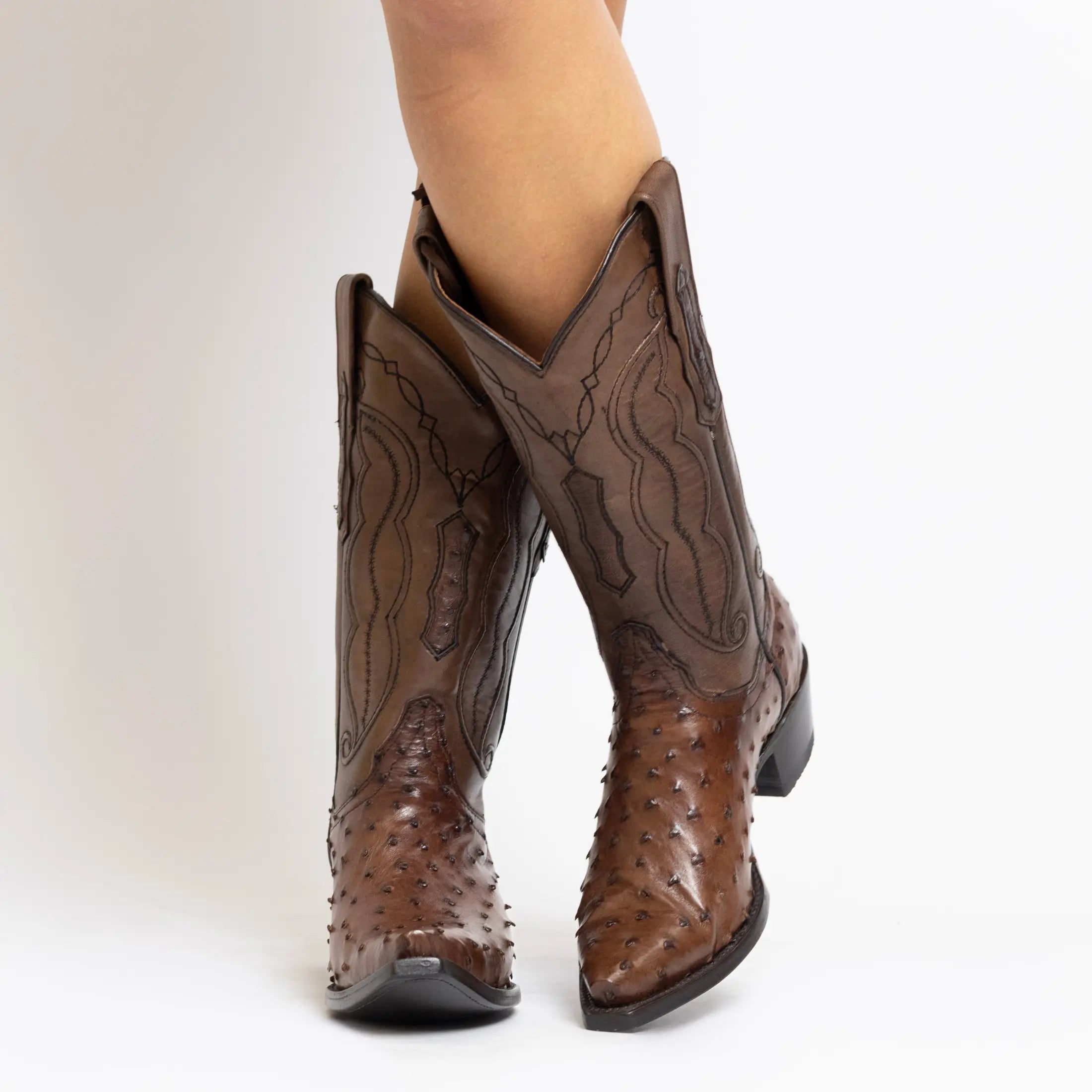Womens Mocha Full Quill Ostrich Snip Toe Boots by Vaccari