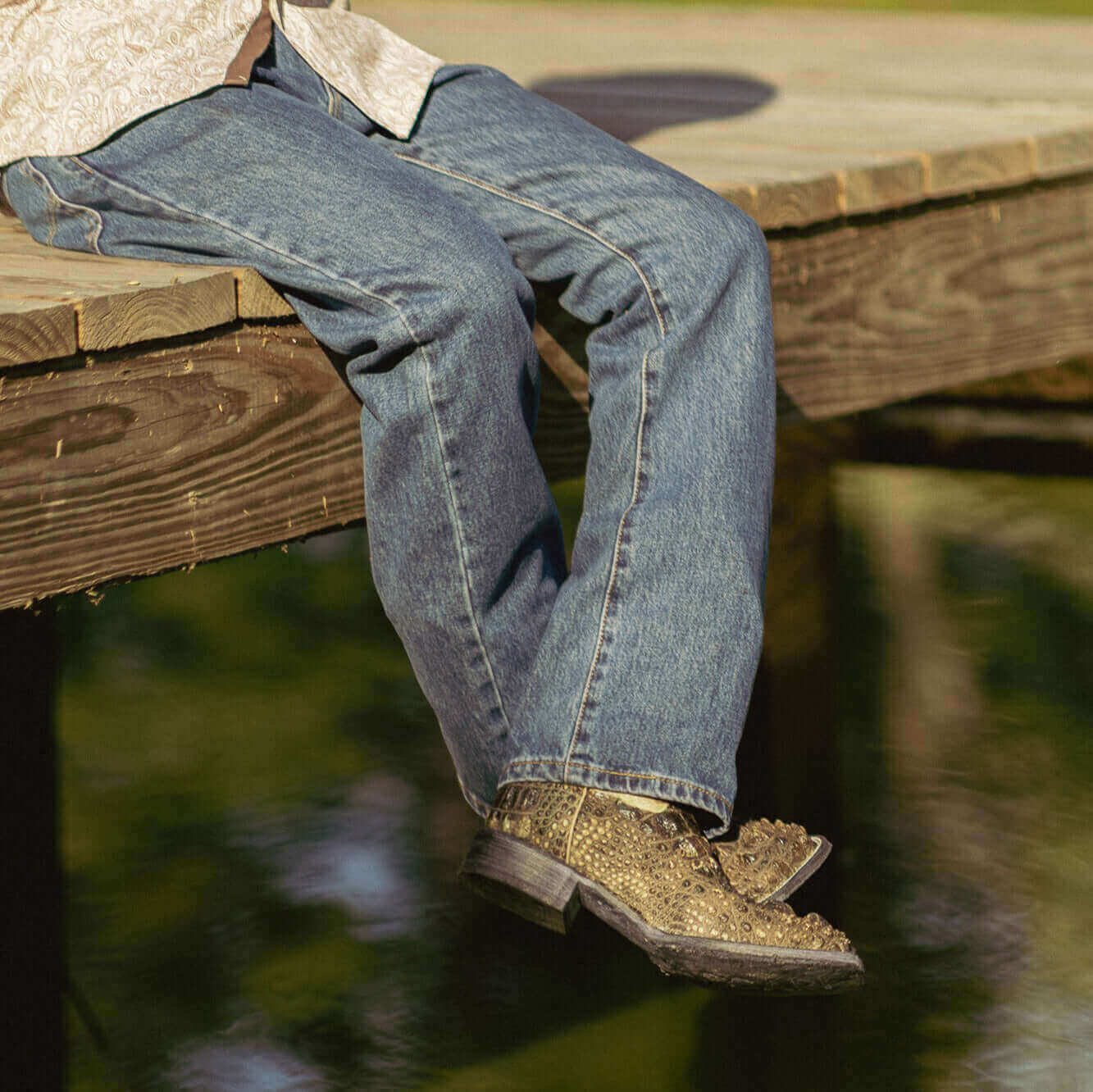 Men's Natural Hornback American Alligator Boots | Vaccari