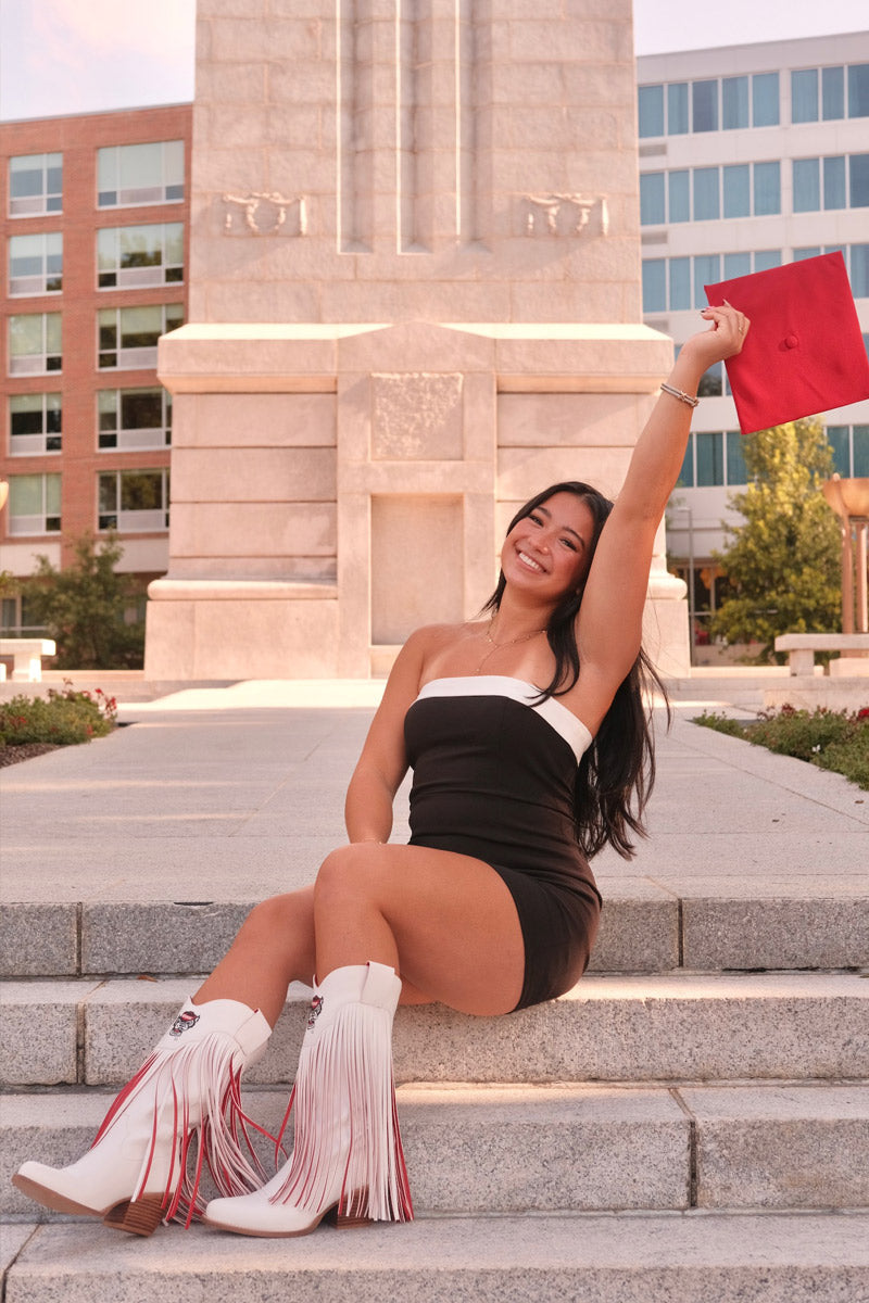 Women's NC State University Fringe White Boots Kacey by V by Vaccari