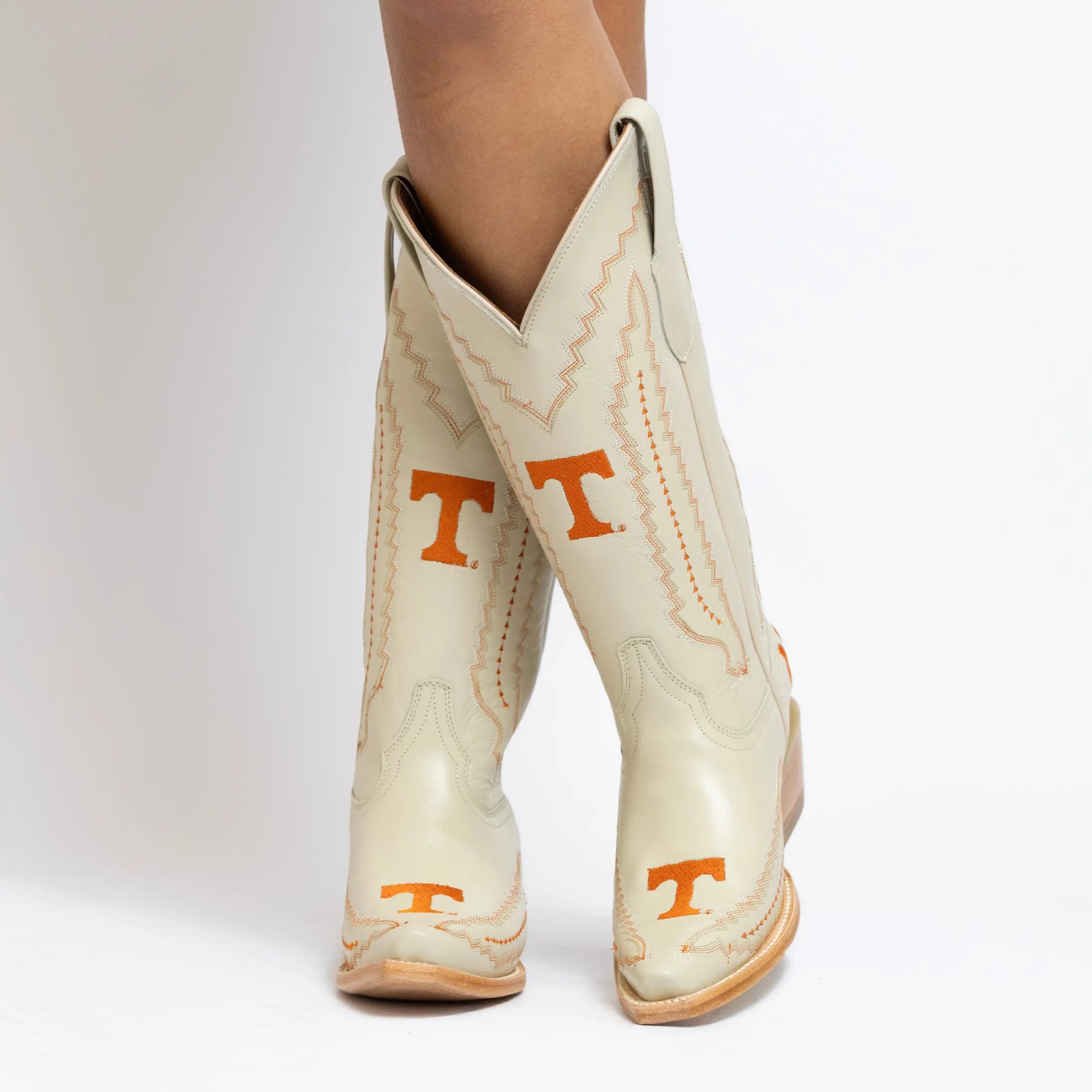 Women's University of Tennessee Cowgirl Boots Bone Leather Snip Toe Boots by Vaccari