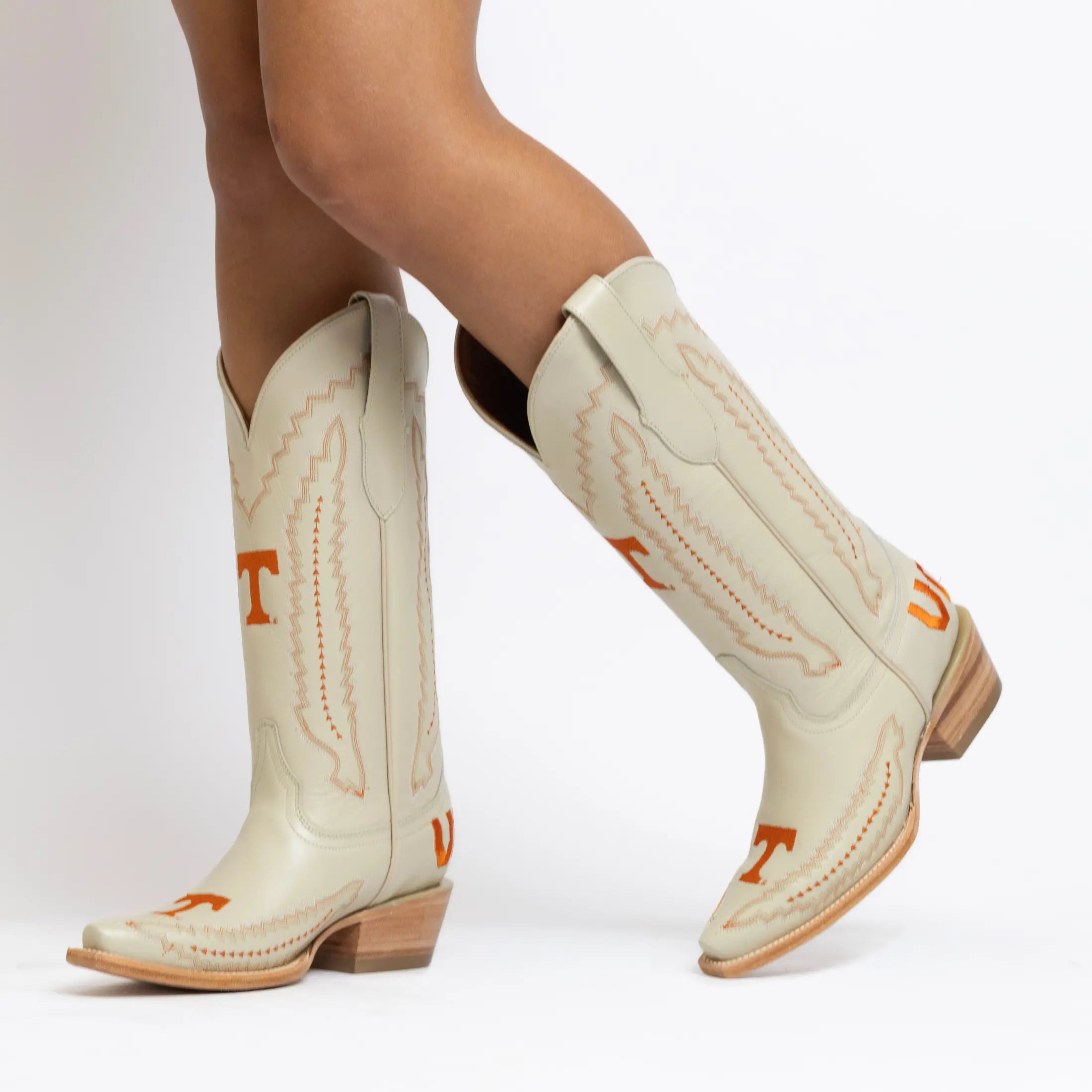 Women's University of Tennessee Cowgirl Boots Bone Leather Snip Toe Boots by Vaccari