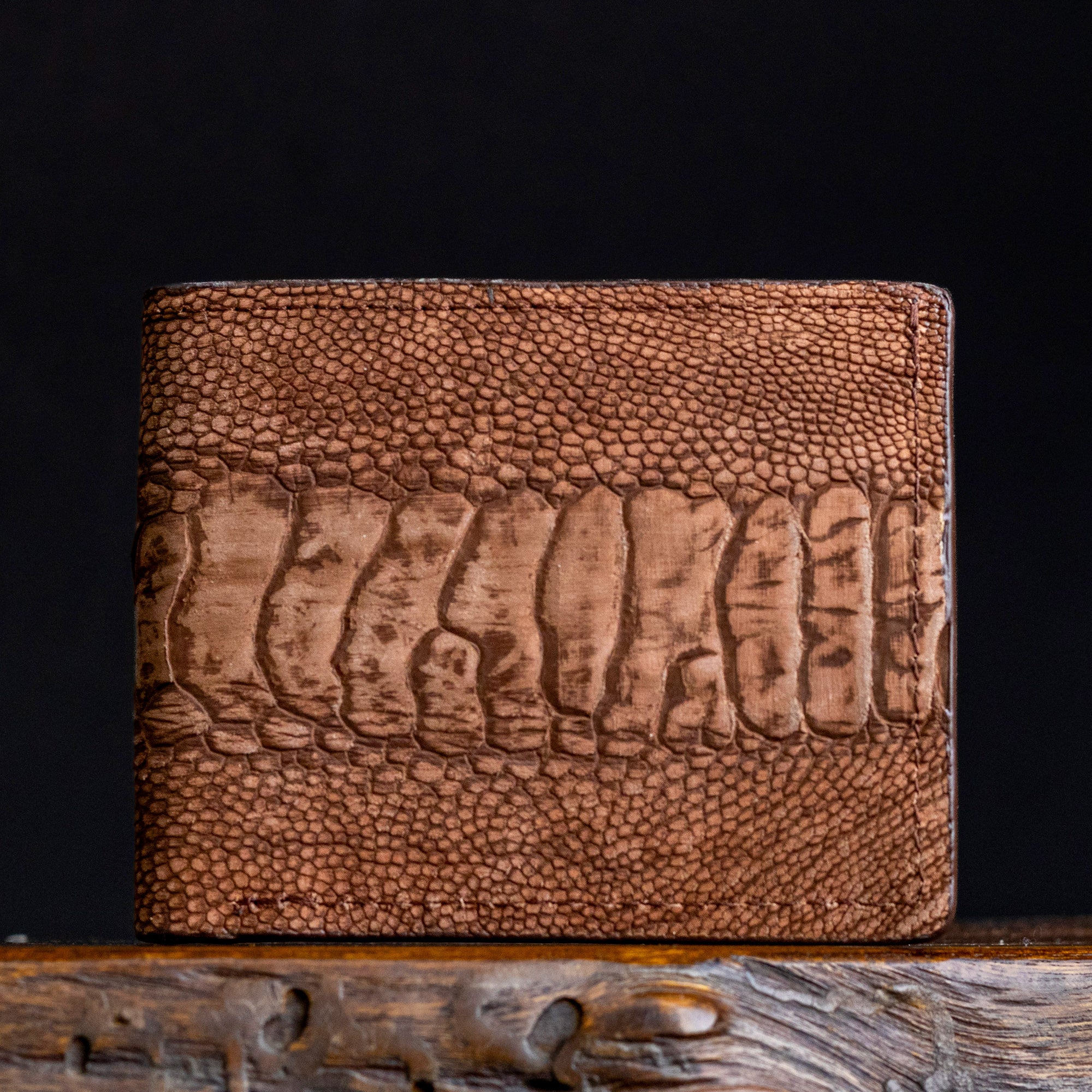 Rustic Cognac Ostrich Leg Billfold Wallet