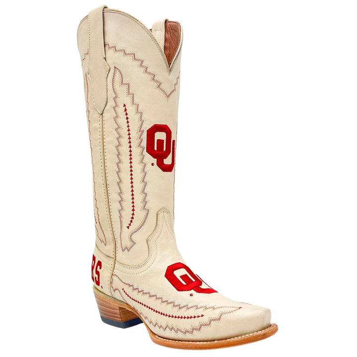 Women's University of Oklahoma Sooners Bone Snip Toe Cowgirl Boots Naomi by Vaccari