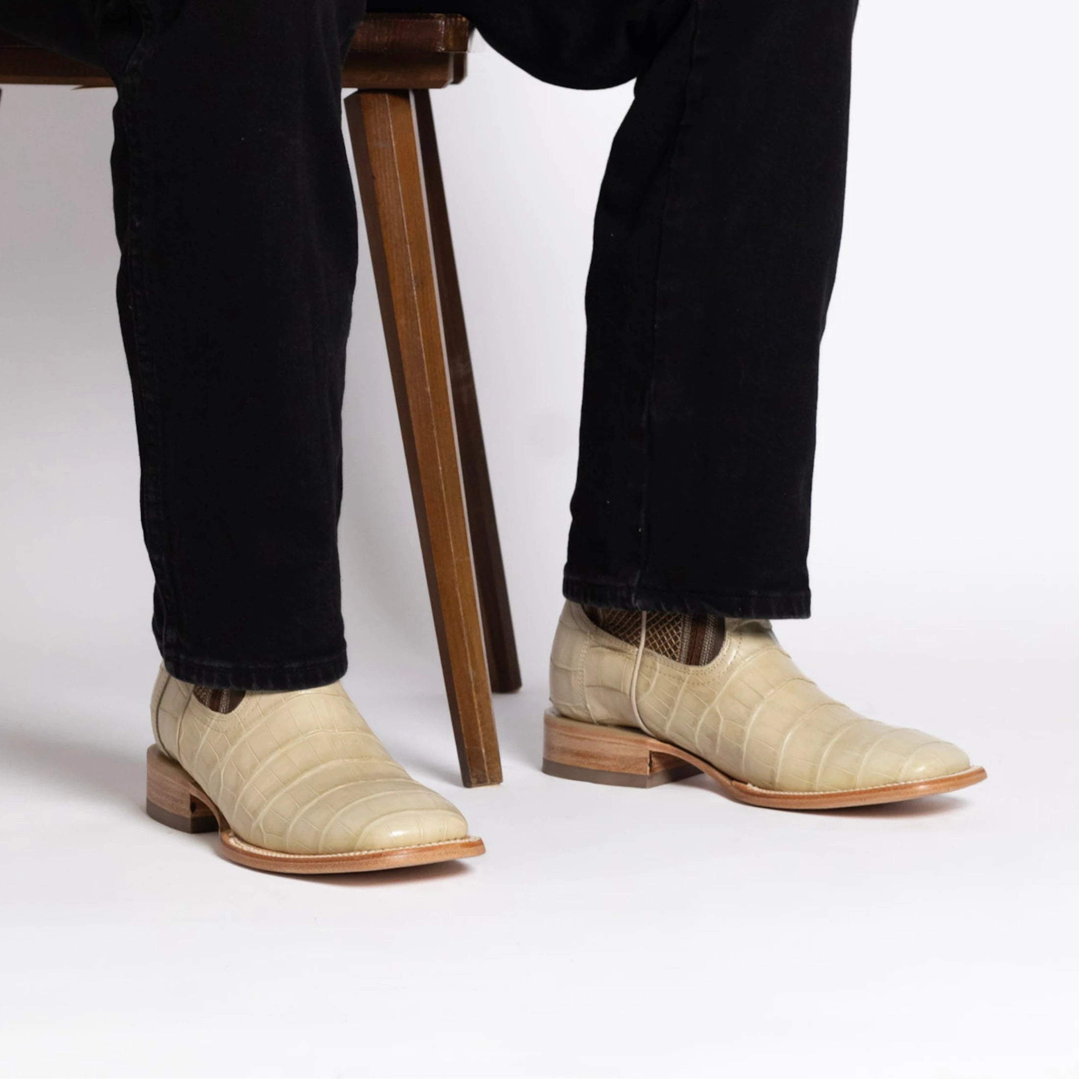 Men's Bone American Alligator Belly Square Toe Cowboy Boots by Vaccari