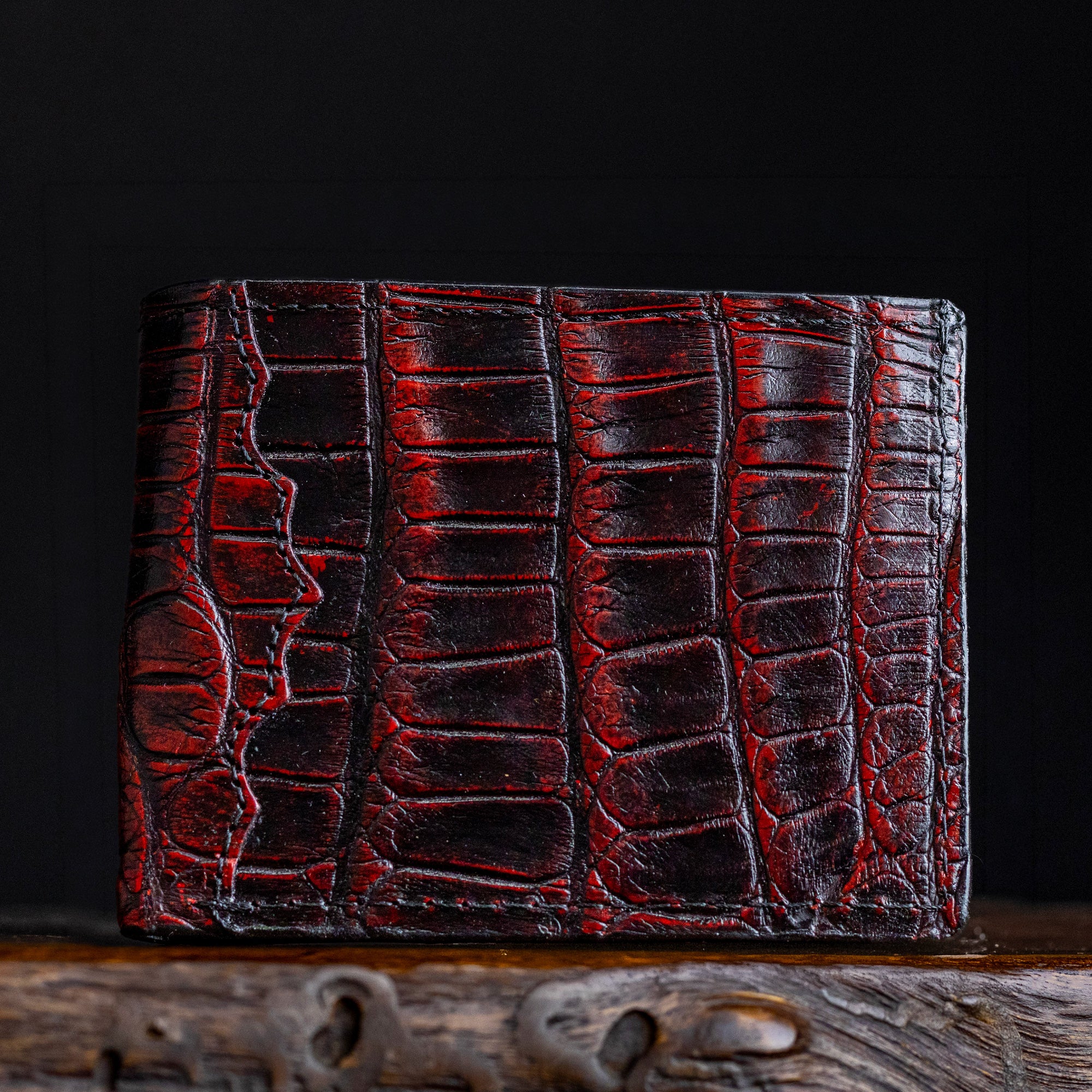 Black Cherry American Alligator Billfold Wallet