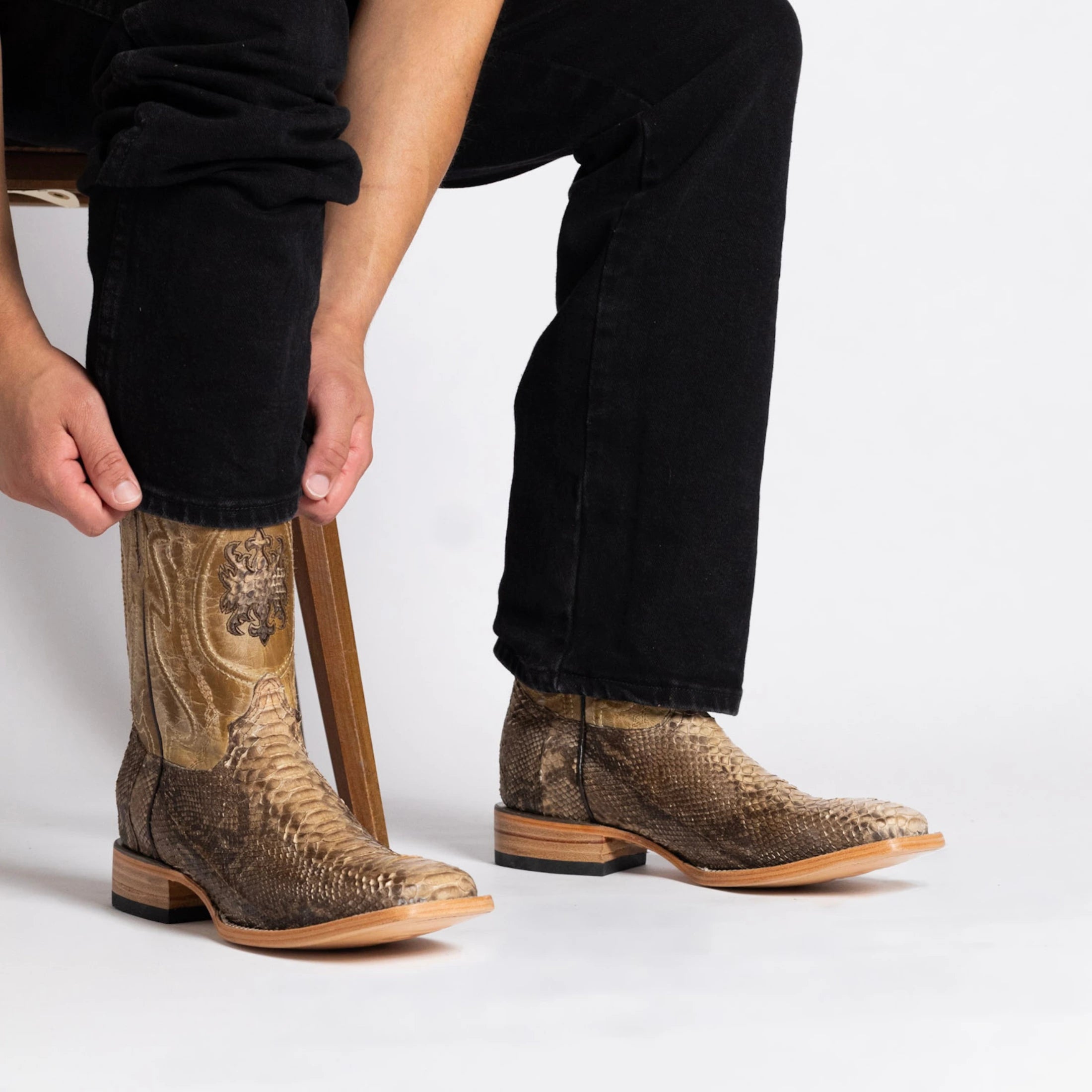 Men's Brown Python Cowboy Boots Crockett by Vaccari Core