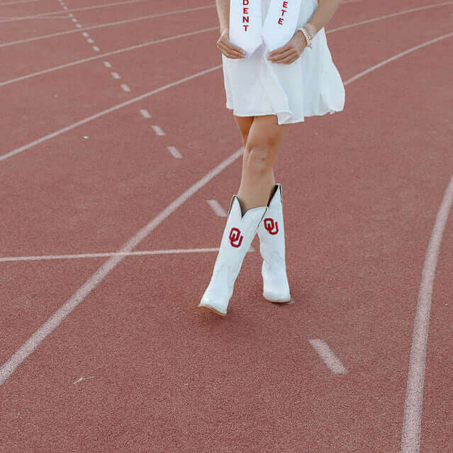 Women's University of Oklahoma Sooners All White Pointed Toe Cowgirl Boots Leighton by Vaccari